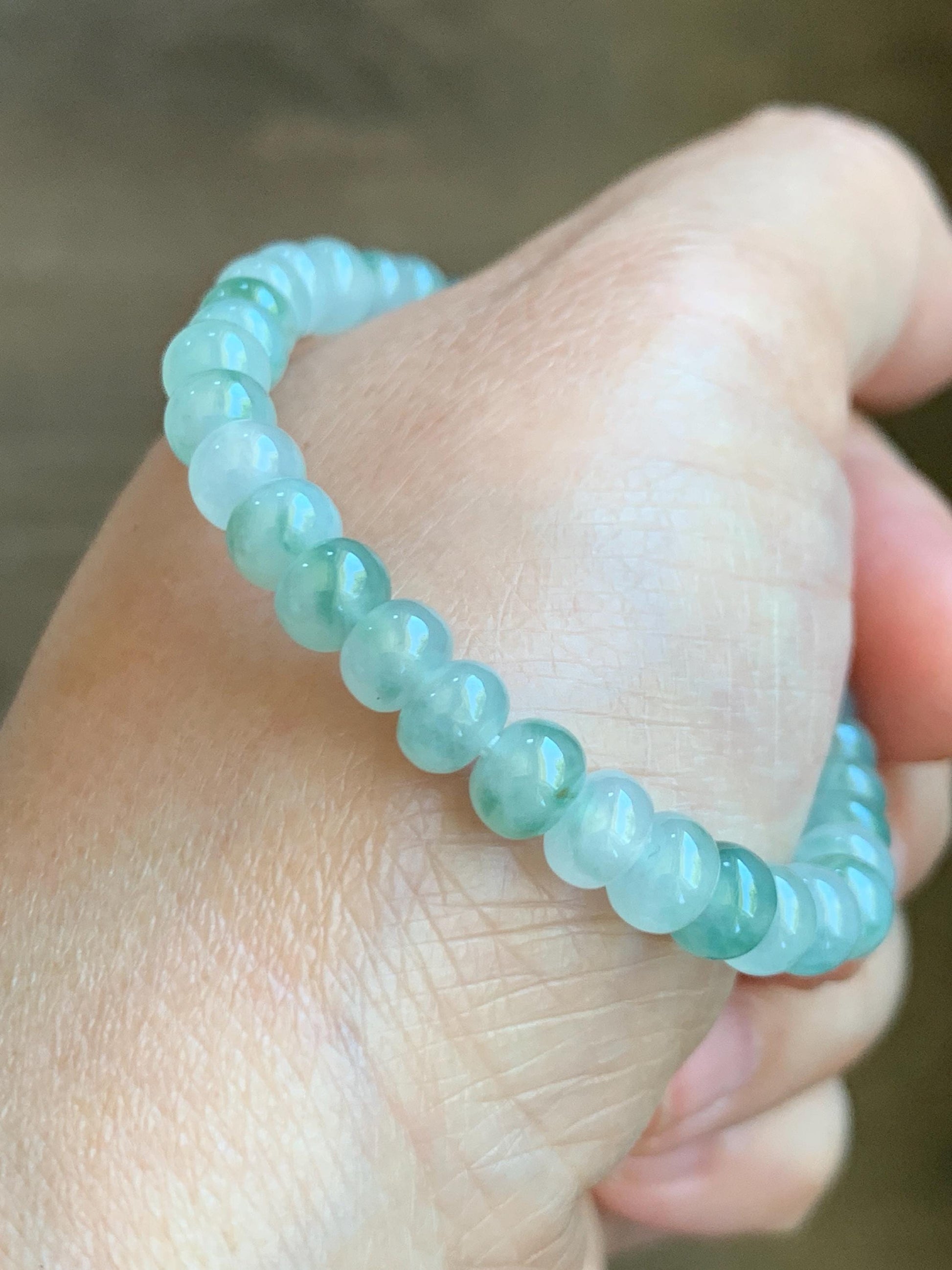 Natural Grade A Icy Highly Translucent Gelatinous Multicolored Jade Jadeite Drum Beads Beaded Bracelet 6" 11g 天然冰多宝翡翠鼓珠手串 DBG450A