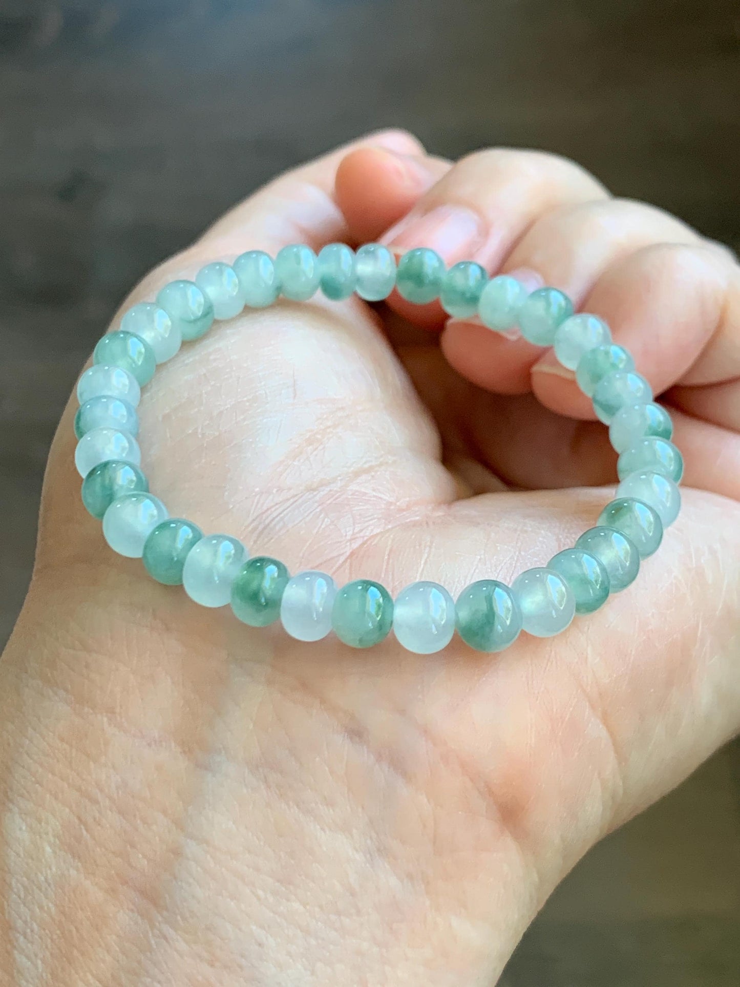 Natural Grade A Icy Highly Translucent Gelatinous Multicolored Jade Jadeite Drum Beads Beaded Bracelet 6" 11g 天然冰多宝翡翠鼓珠手串 DBG450B
