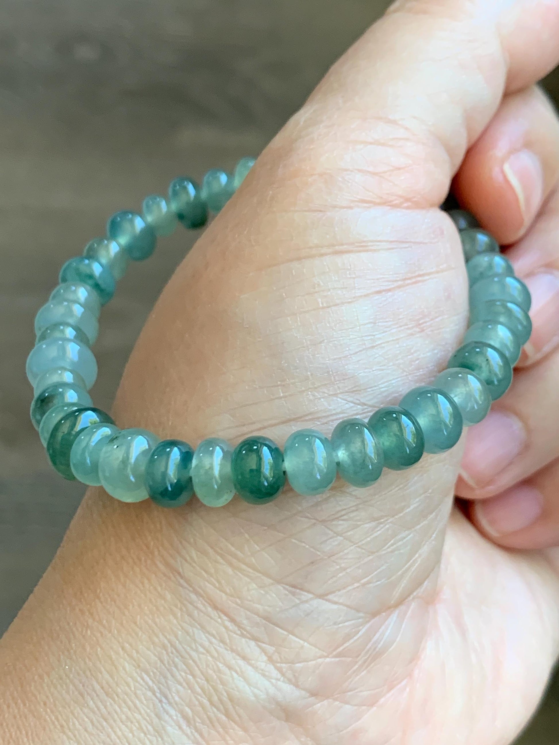 Natural Grade A Icy Highly Translucent Gelatinous Multicolored Light Green Jade Jadeite Drum Beads Beaded Bracelet 7" 天然冰透浅多宝翡翠鼓珠手串 DBL538B
