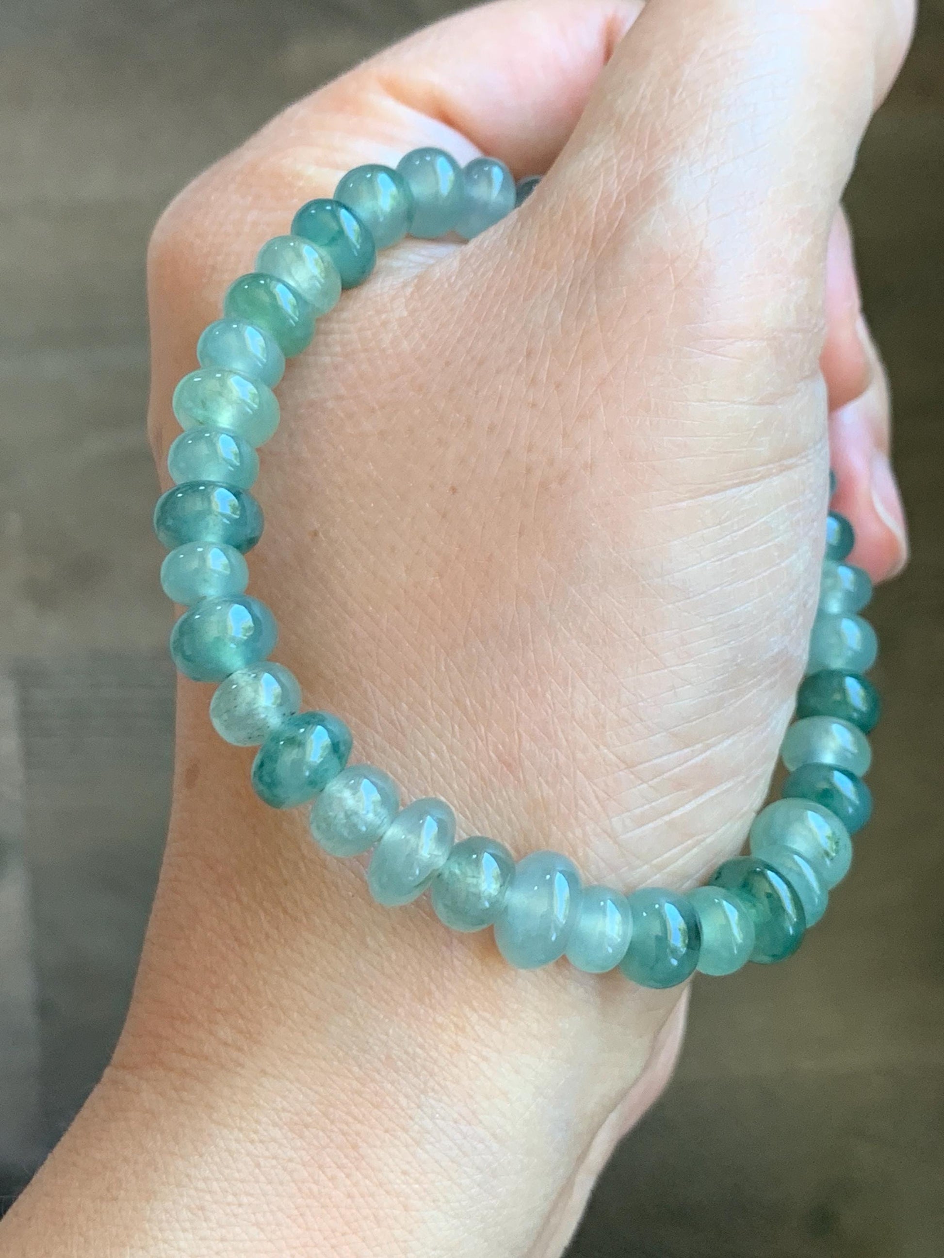 Natural Grade A Icy Highly Translucent Gelatinous Multicolored Light Green Jade Jadeite Drum Beads Beaded Bracelet 7" 天然冰透浅多宝翡翠鼓珠手串 DBL538B