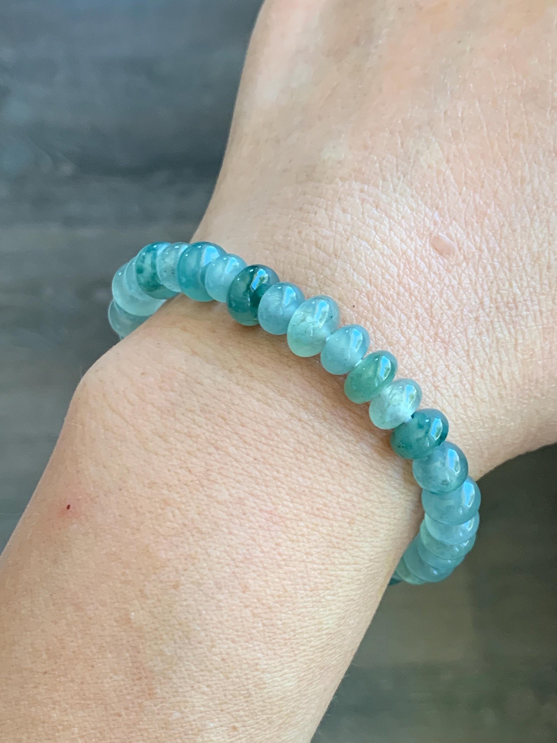 Natural Grade A Icy Highly Translucent Gelatinous Multicolored Light Green Jade Jadeite Drum Beads Beaded Bracelet 7" 天然冰透浅多宝翡翠鼓珠手串 DBL538B