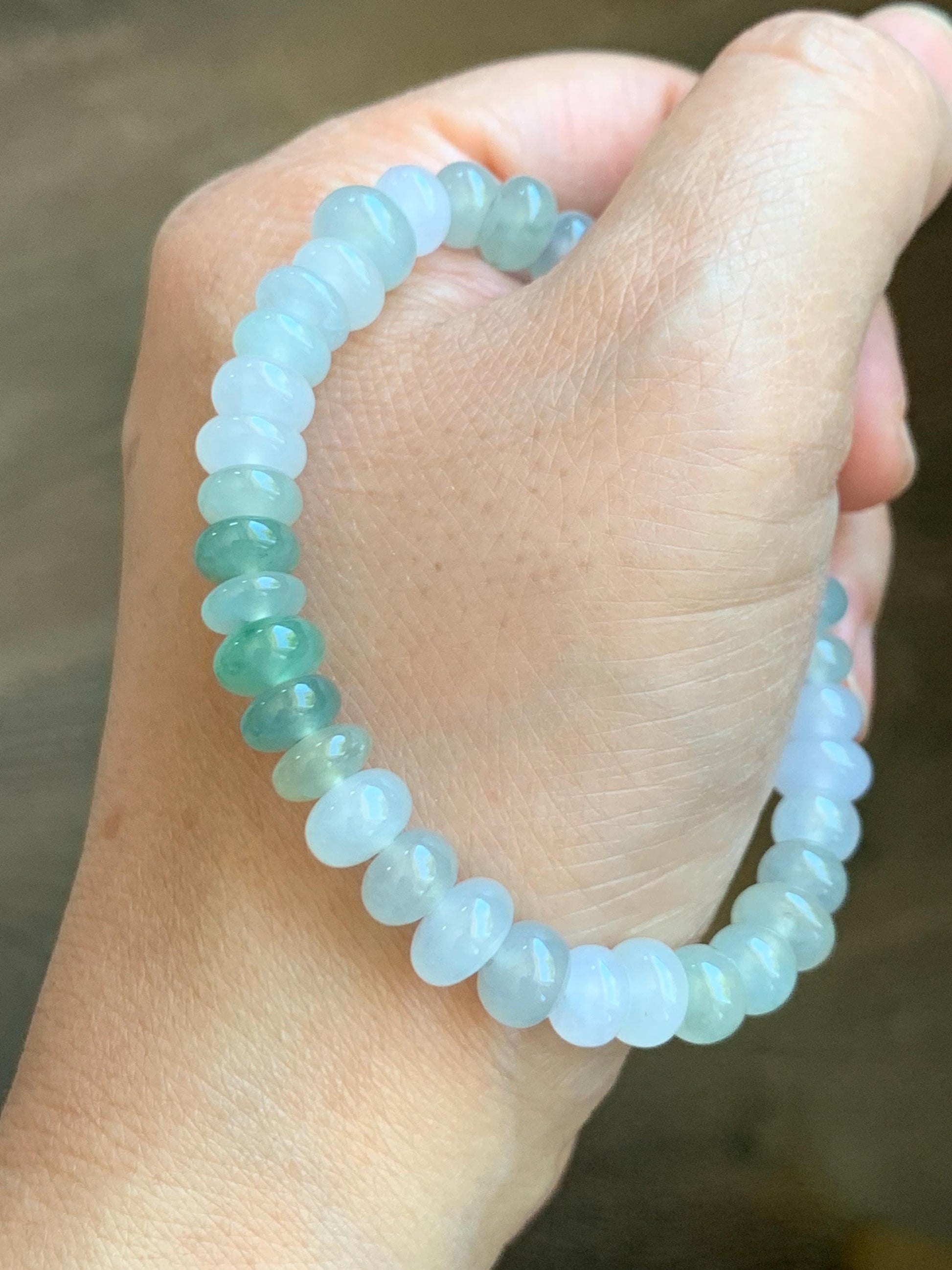 Natural Grade A Icy Highly Translucent Gelatinous Multicolored Jade Jadeite Drum Beads Beaded Bracelet 6.75” 18g 天然冰透浅多宝翡翠鼓珠手串 DBB538A