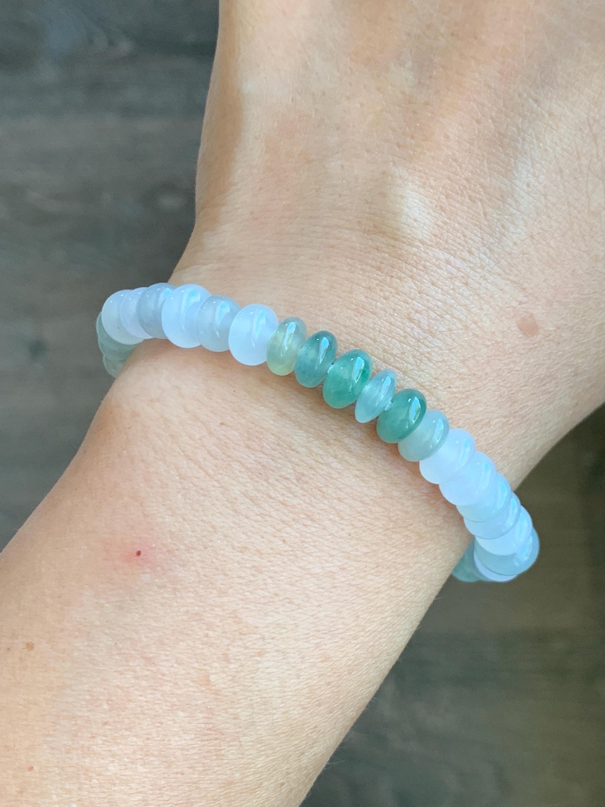Natural Grade A Icy Highly Translucent Gelatinous Multicolored Jade Jadeite Drum Beads Beaded Bracelet 6.75” 18g 天然冰透浅多宝翡翠鼓珠手串 DBB538A