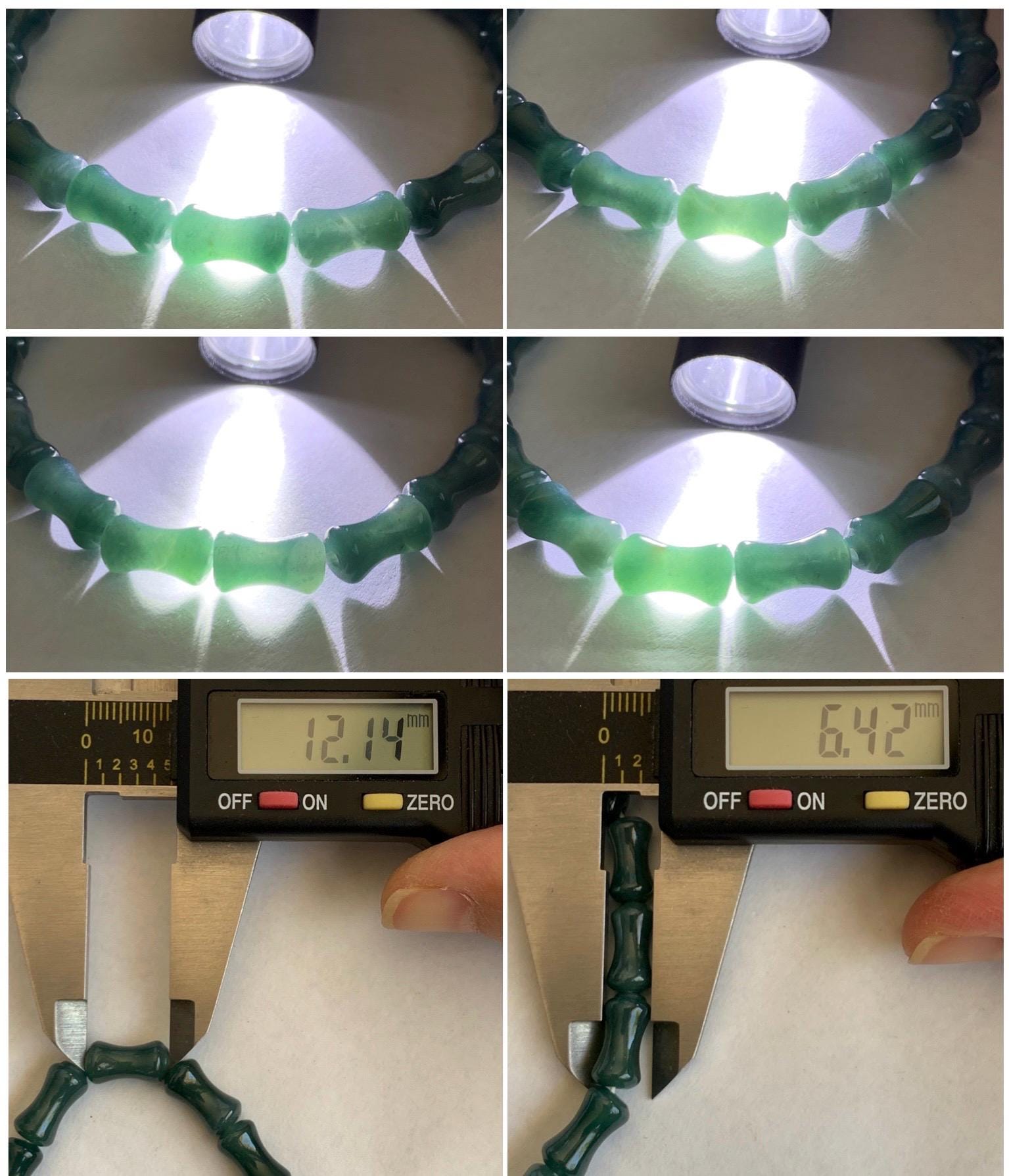 Natural Grade A Guatemalan Icy Translucent Gelatinous Dark Teal Blue Jadeite Carved Bamboo Stalk Beaded Bracelet 7.5” 天然冰危篮翡翠竹节珠手串 SLZJ132
