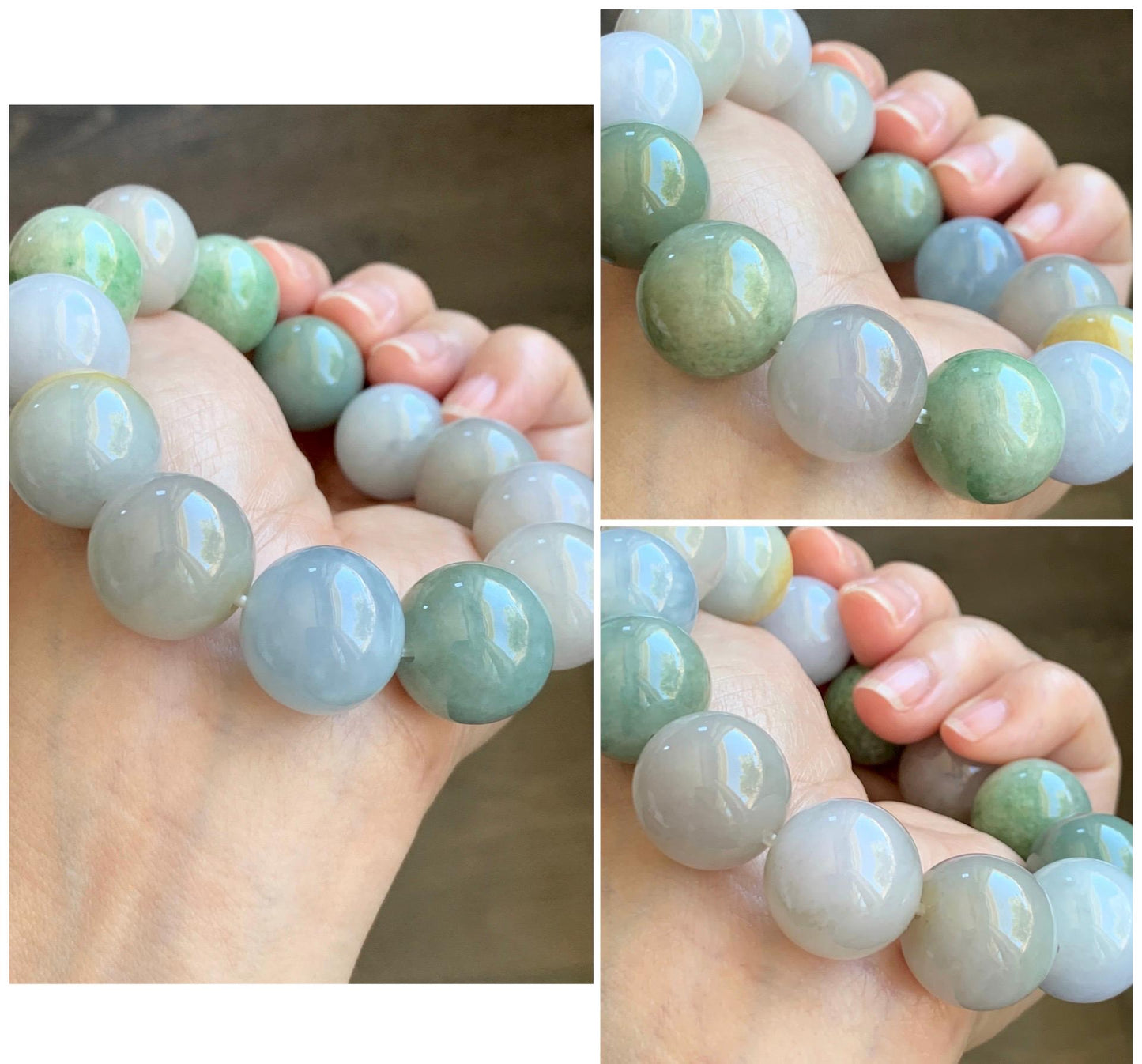 Certified Natural Grade A Icy Translucent Multicolored Jade Jadeite Large Beads Beaded Bracelet 17.9mm 8.5" 132g 天然冰多宝翡翠大卡圆珠手串 9402