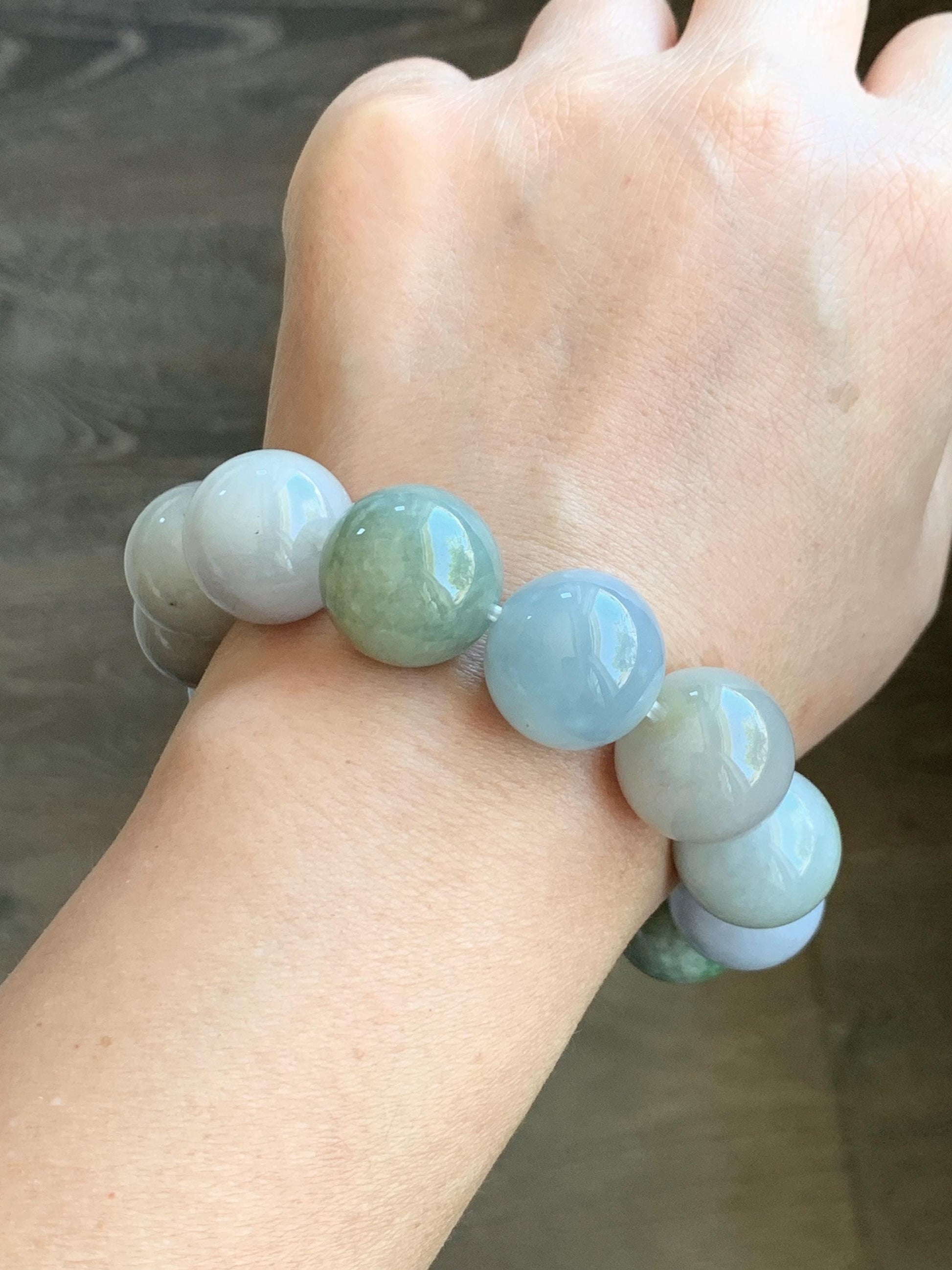 Certified Natural Grade A Icy Translucent Multicolored Jade Jadeite Large Beads Beaded Bracelet 17.9mm 8.5" 132g 天然冰多宝翡翠大卡圆珠手串 9402