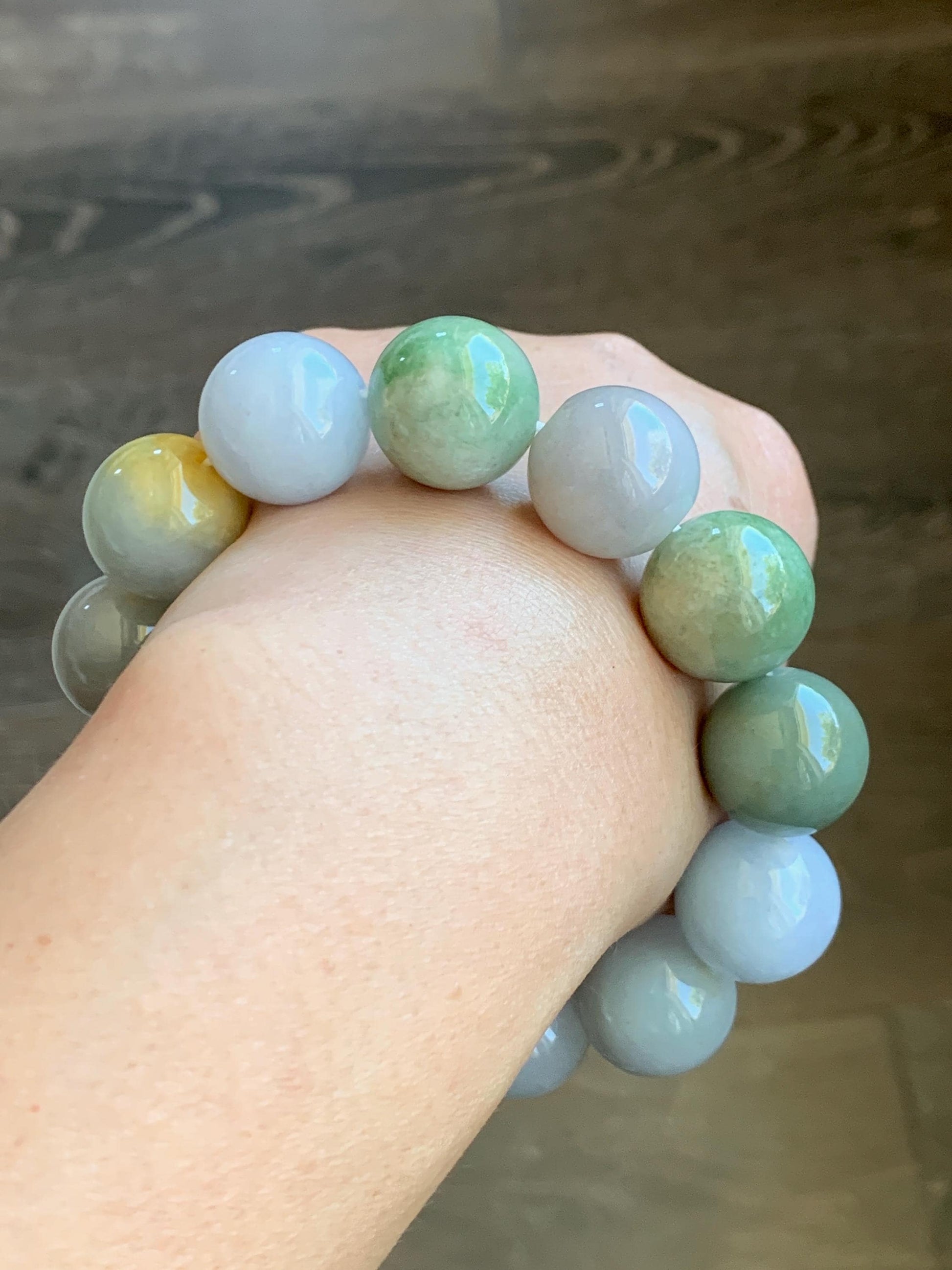Certified Natural Grade A Icy Translucent Multicolored Jade Jadeite Large Beads Beaded Bracelet 17.9mm 8.5" 132g 天然冰多宝翡翠大卡圆珠手串 9402