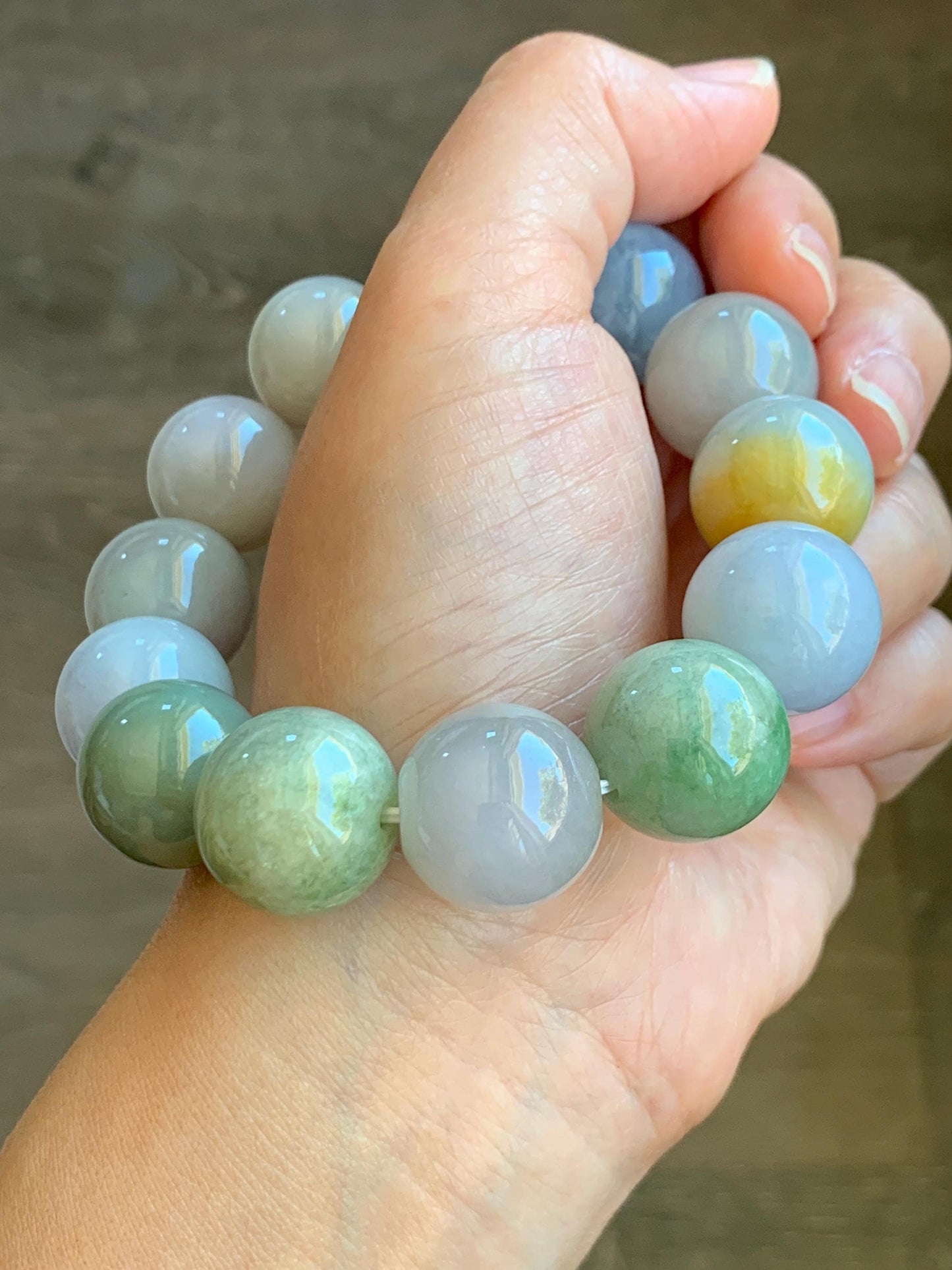 Certified Natural Grade A Icy Translucent Multicolored Jade Jadeite Large Beads Beaded Bracelet 17.9mm 8.5" 132g 天然冰多宝翡翠大卡圆珠手串 9402