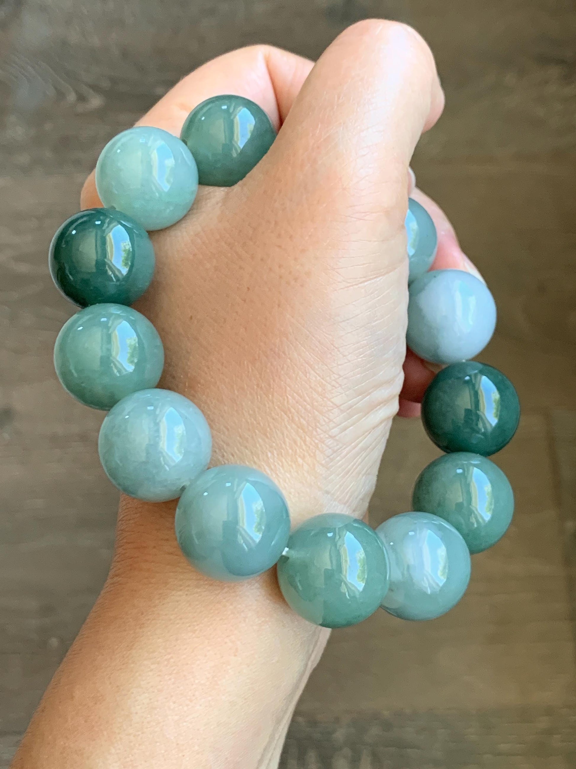 Certified Natural Grade A Icy Translucent Multicolored Green Jade Jadeite Large Beads Beaded Bracelet 18mm 8.5" 134g 天然冰多宝翡翠大卡圆珠手串 9401