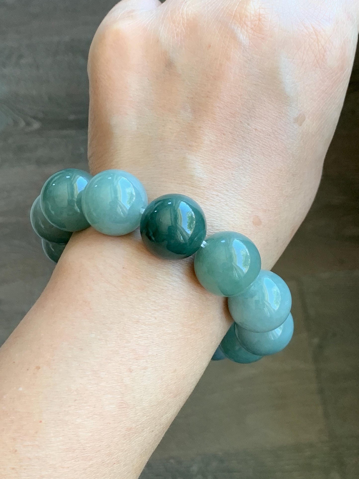 Certified Natural Grade A Icy Translucent Multicolored Green Jade Jadeite Large Beads Beaded Bracelet 18mm 8.5" 134g 天然冰多宝翡翠大卡圆珠手串 9401