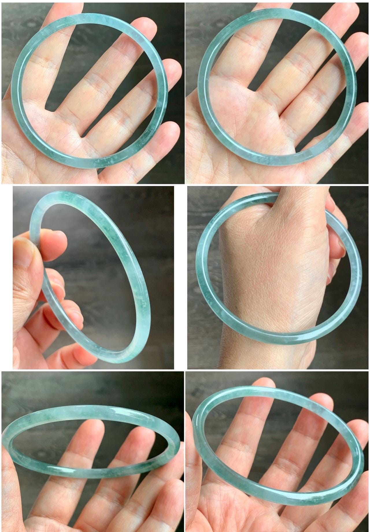 Certified Natural Grade A Guatemalan Icy Highly Translucent Light Green Jade Jadeite Slim Bangle 68mm 8.4” 16.43g 天然冰胶危晴绿翡翠细圆条手镯 8808
