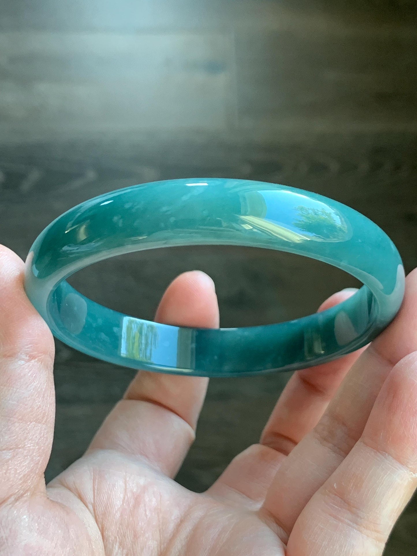 Certified Natural Grade A Guatemalan Icy Translucent Dark Teal Blue Jade Jadeite Wide Bangle Bracelet 63.7mm 7.88” 42.2g 天然危深蓝翡翠正圈手镯 8784