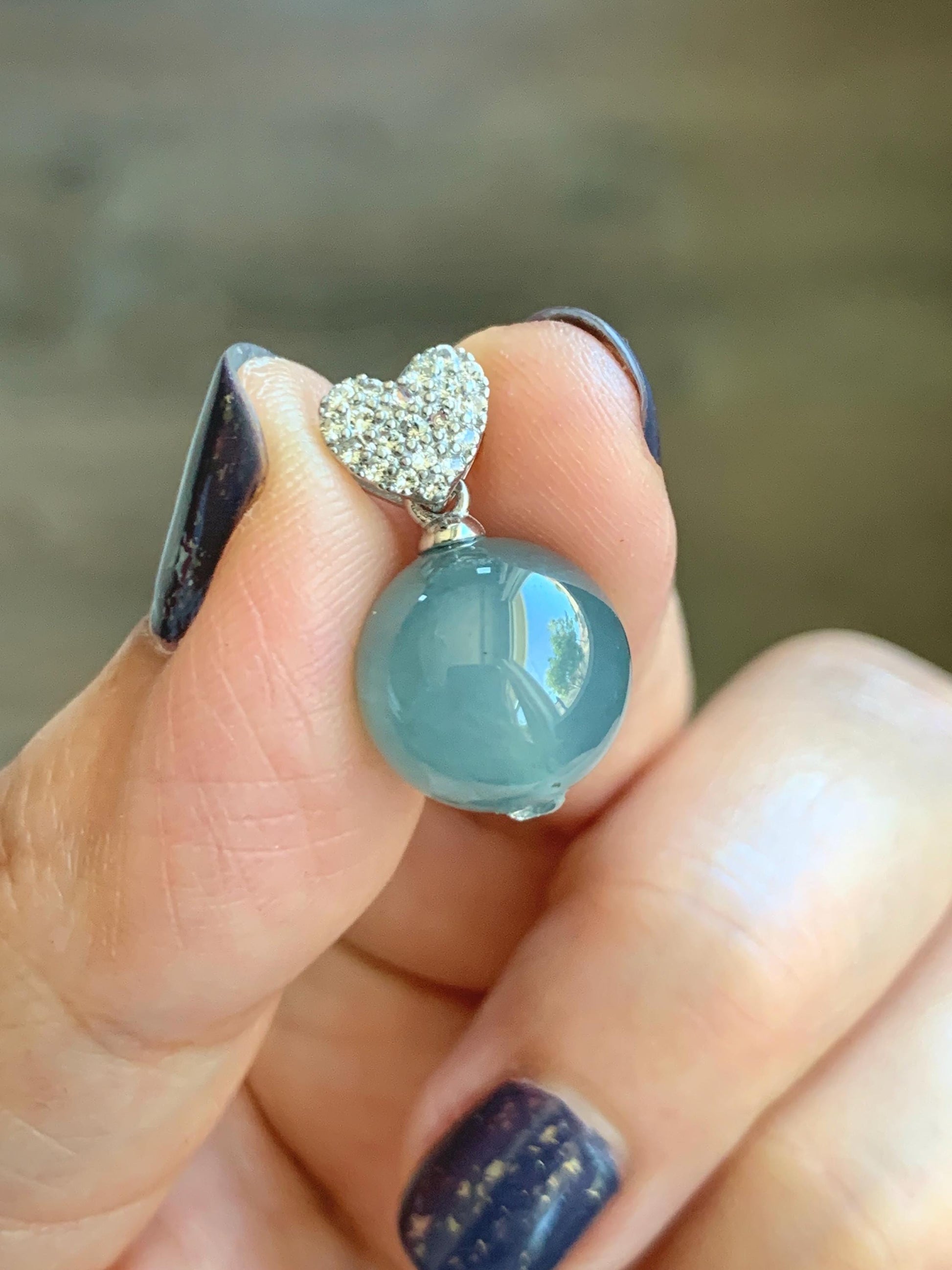 Natural Grade A Guatemalan Icy Highly Translucent Pastel Teal Blue Jade Jadeite Bead Sphere Pendant Sterling Silver 4g 天然冰危淡蓝翡翠单珠镶嵌吊坠 WTL150