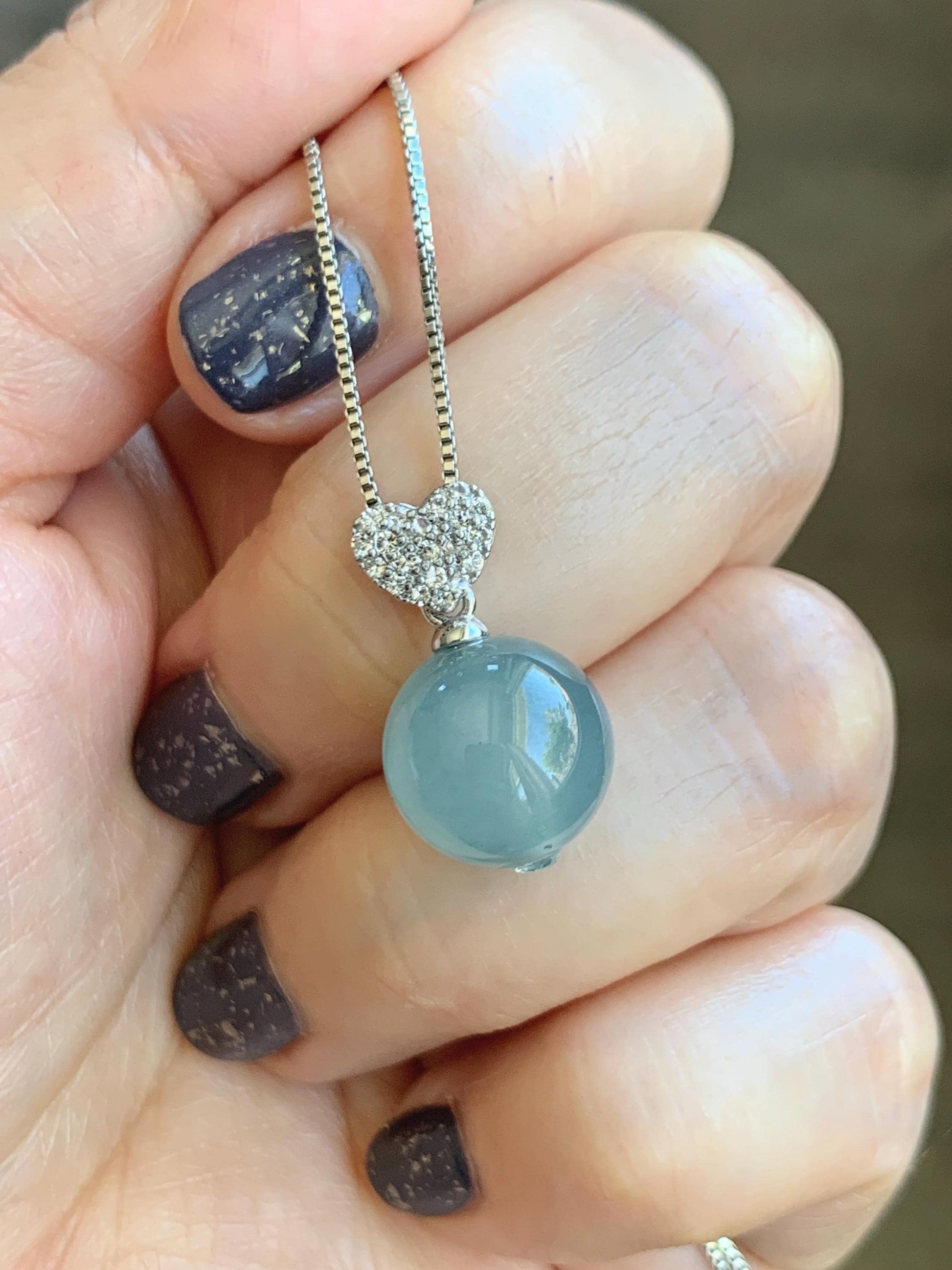 Natural Grade A Guatemalan Icy Highly Translucent Pastel Teal Blue Jade Jadeite Bead Sphere Pendant Sterling Silver 4g 天然冰危淡蓝翡翠单珠镶嵌吊坠 WTL150