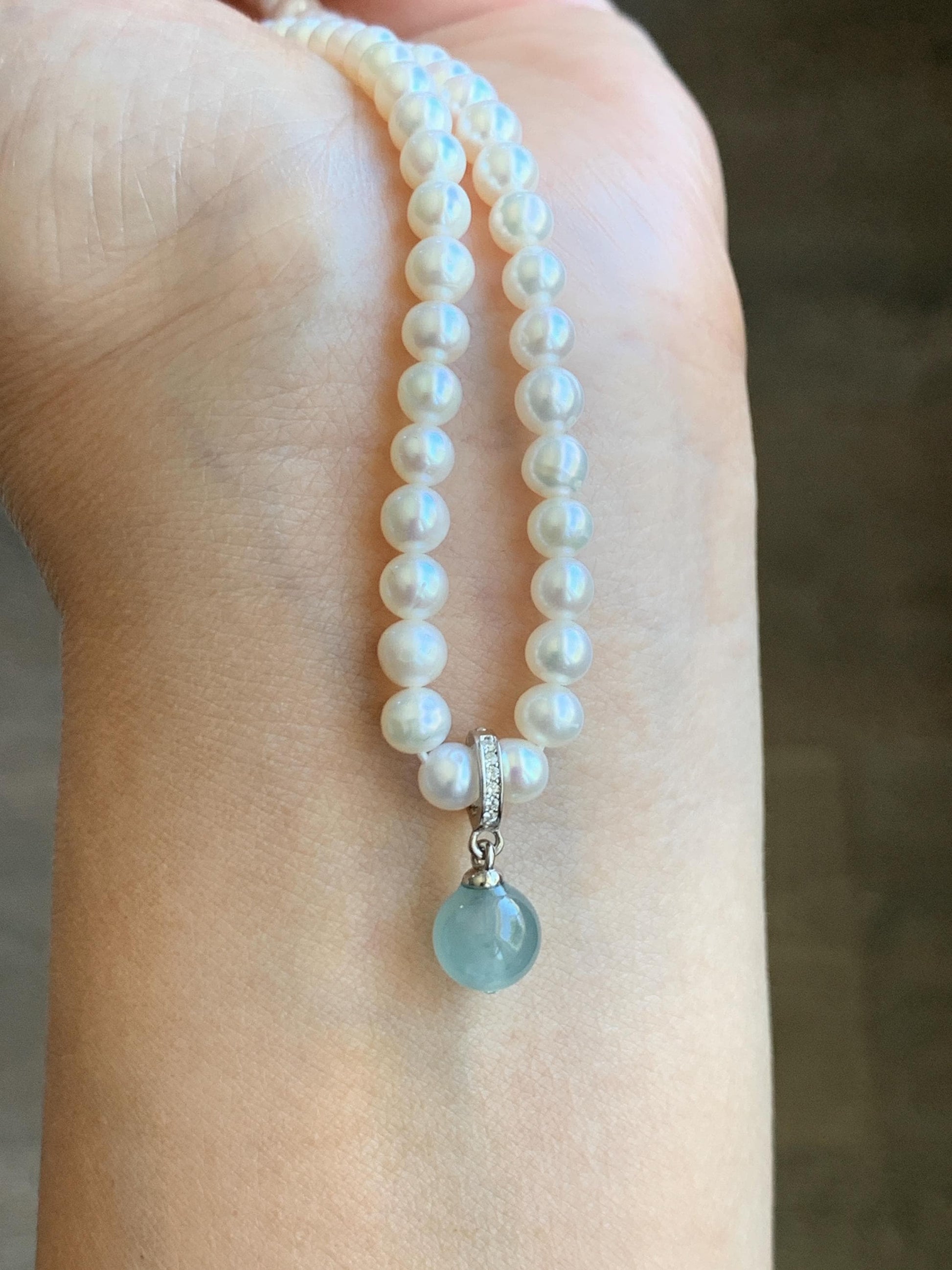Natural Grade A Guatemalan Icy Highly Translucent Light Teal Blue Jade Jadeite Bead Sphere Pendant Sterling Silver 天然冰危浅蓝绿翡翠单珠镶嵌吊坠 QWL138