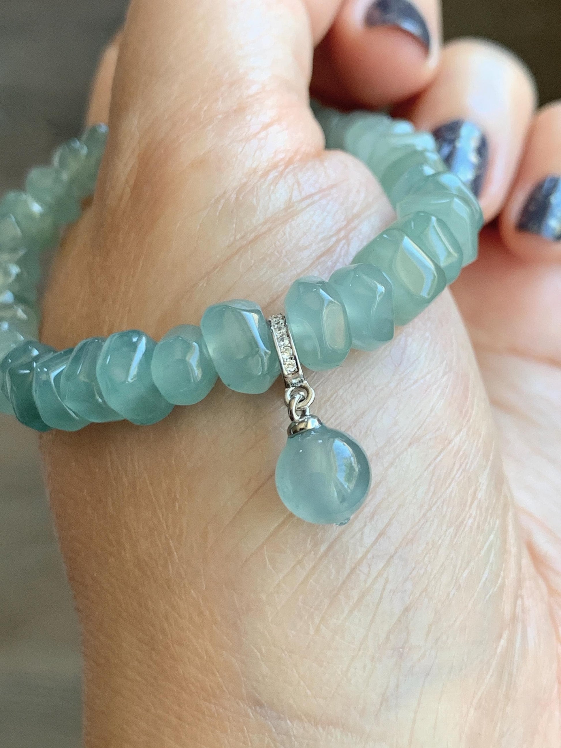 Natural Grade A Guatemalan Icy Highly Translucent Light Teal Blue Jade Jadeite Bead Sphere Pendant Sterling Silver 天然冰危浅蓝绿翡翠单珠镶嵌吊坠 QWL138