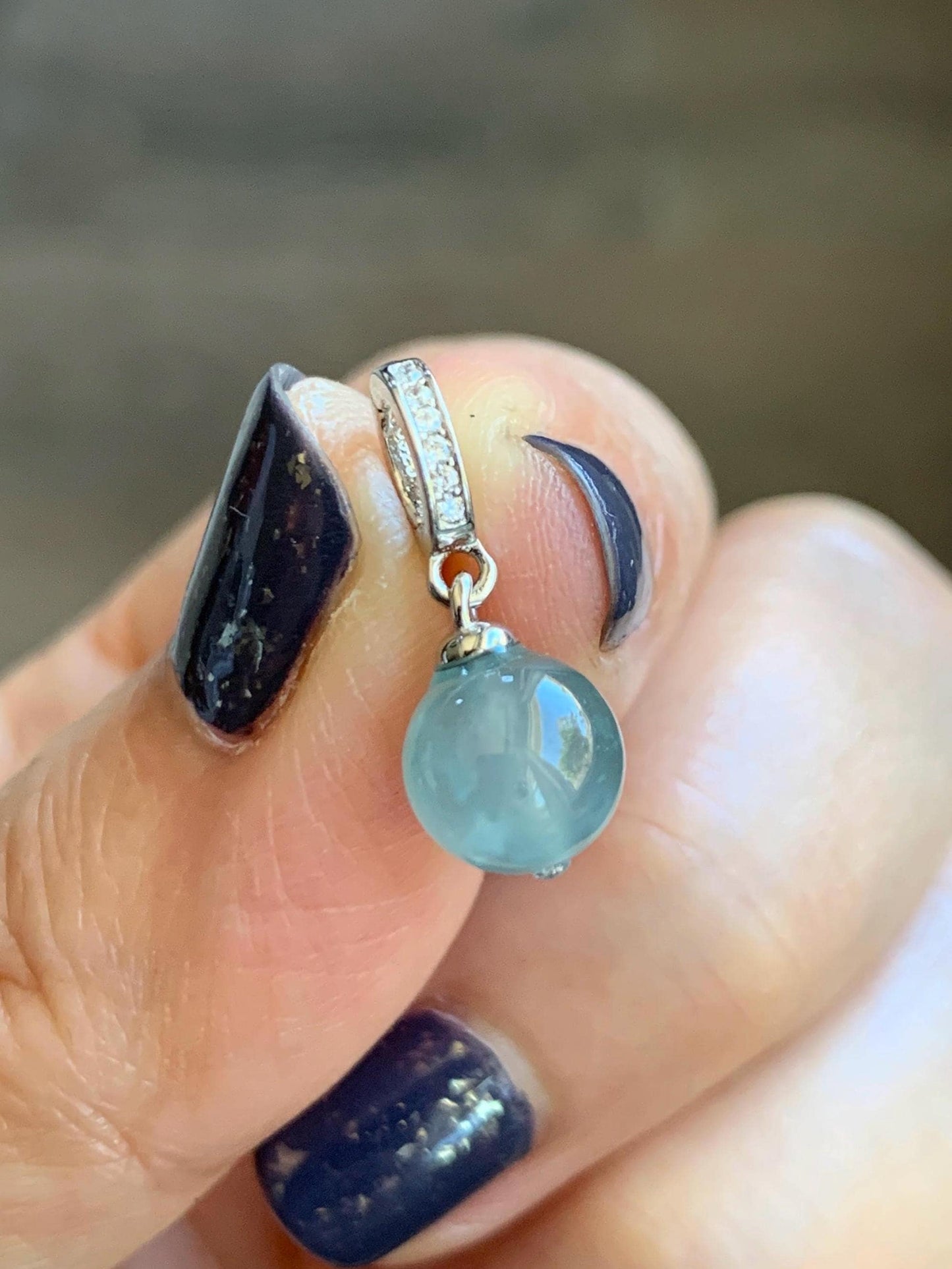 Natural Grade A Guatemalan Icy Highly Translucent Light Teal Blue Jade Jadeite Bead Sphere Pendant Sterling Silver 天然冰危浅蓝绿翡翠单珠镶嵌吊坠 QWL138
