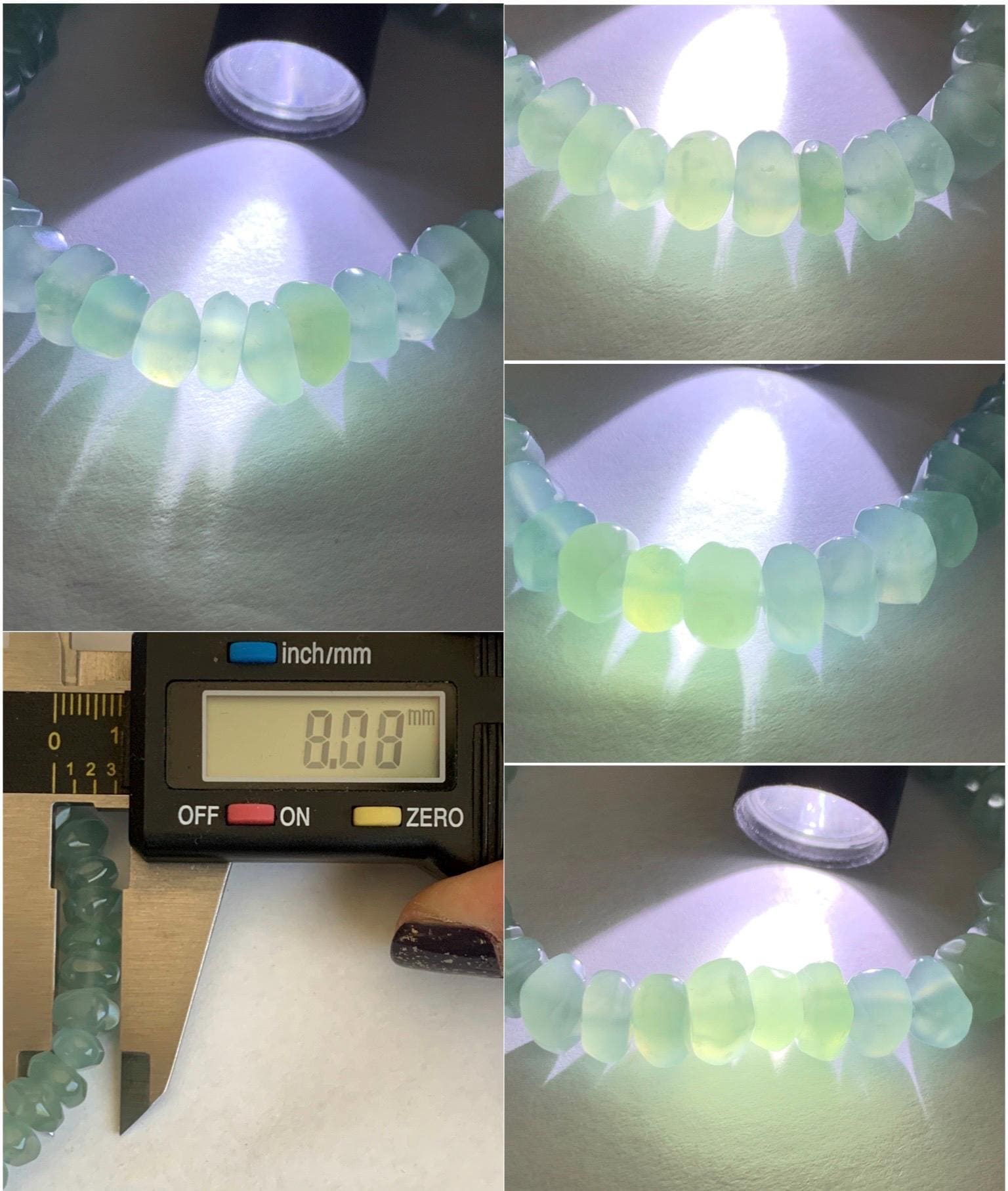 Natural Grade A Guatemalan Icy Highly Translucent Light Teal Jadeite Pomegranate Nugget Beads Beaded Bracelet 6.75” 天然冰危浅蓝绿翡翠随形珠手串 WSS350