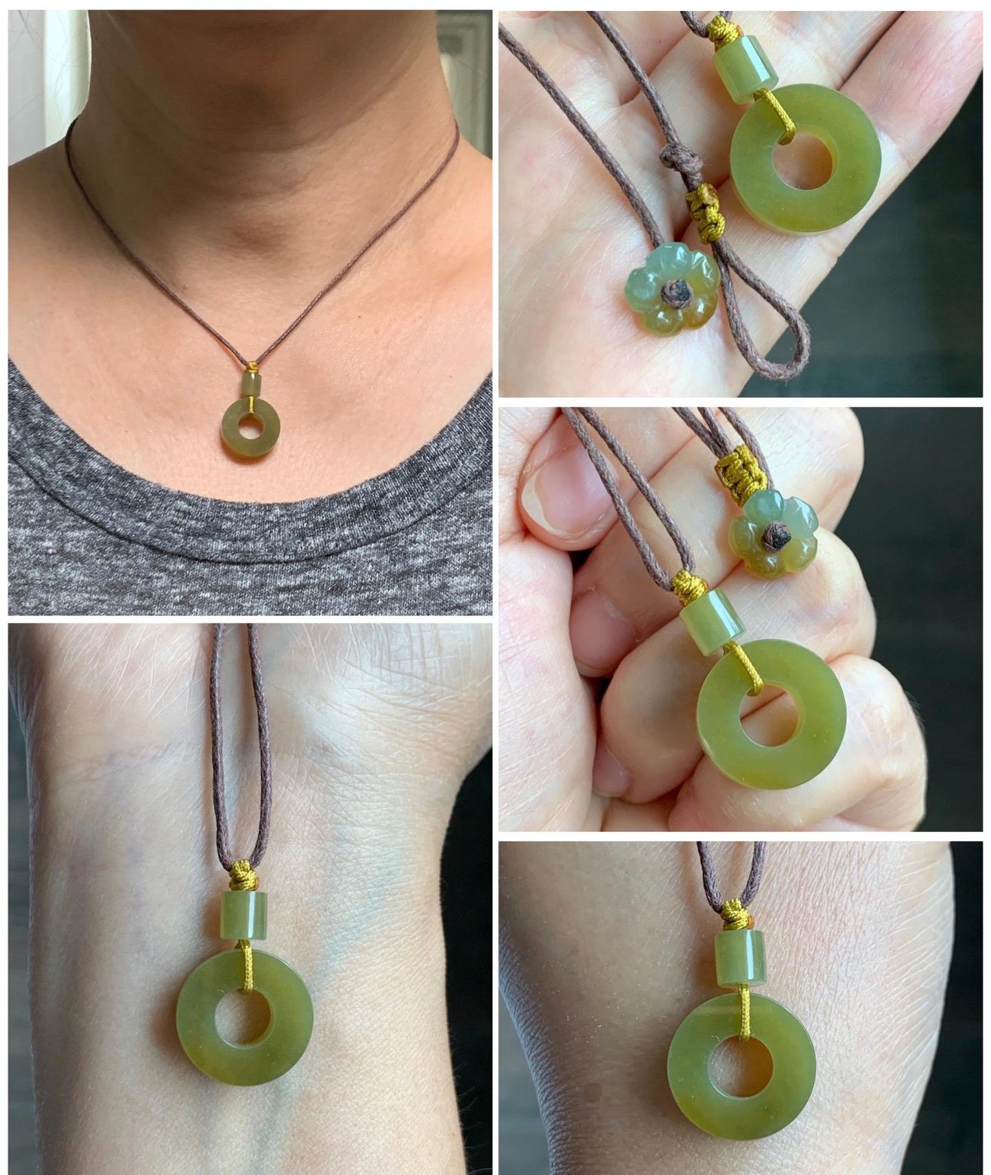 Certified Natural Grade A Guatemalan Icy Translucent Vibrant Yellow Jade Jadeite Ping An Kou Donut Pendant Rope Necklace 天然冰危满黄翡翠平安扣吊坠 8737
