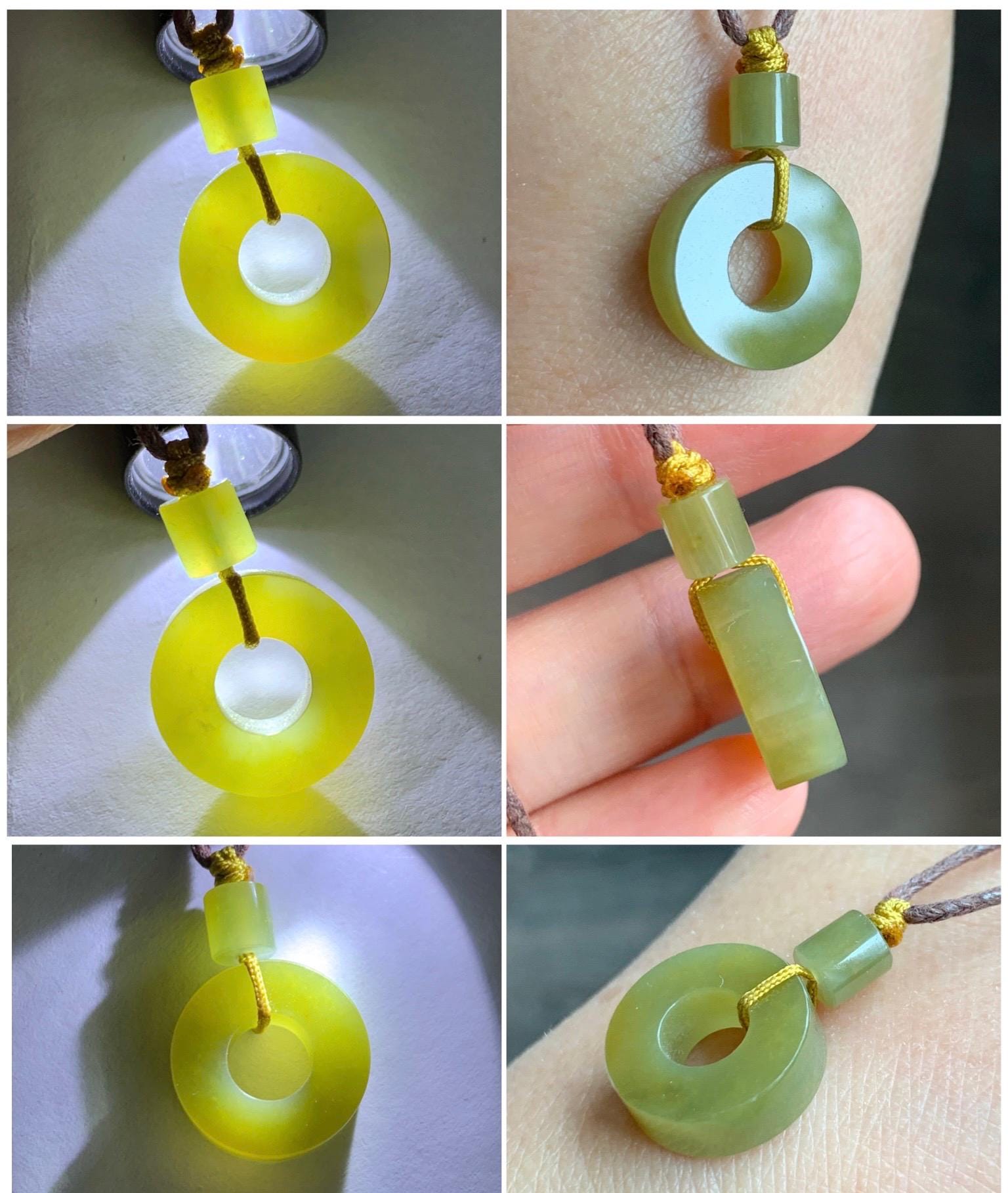 Certified Natural Grade A Guatemalan Icy Translucent Vibrant Yellow Jade Jadeite Ping An Kou Donut Pendant Rope Necklace 天然冰危满黄翡翠平安扣吊坠 8737
