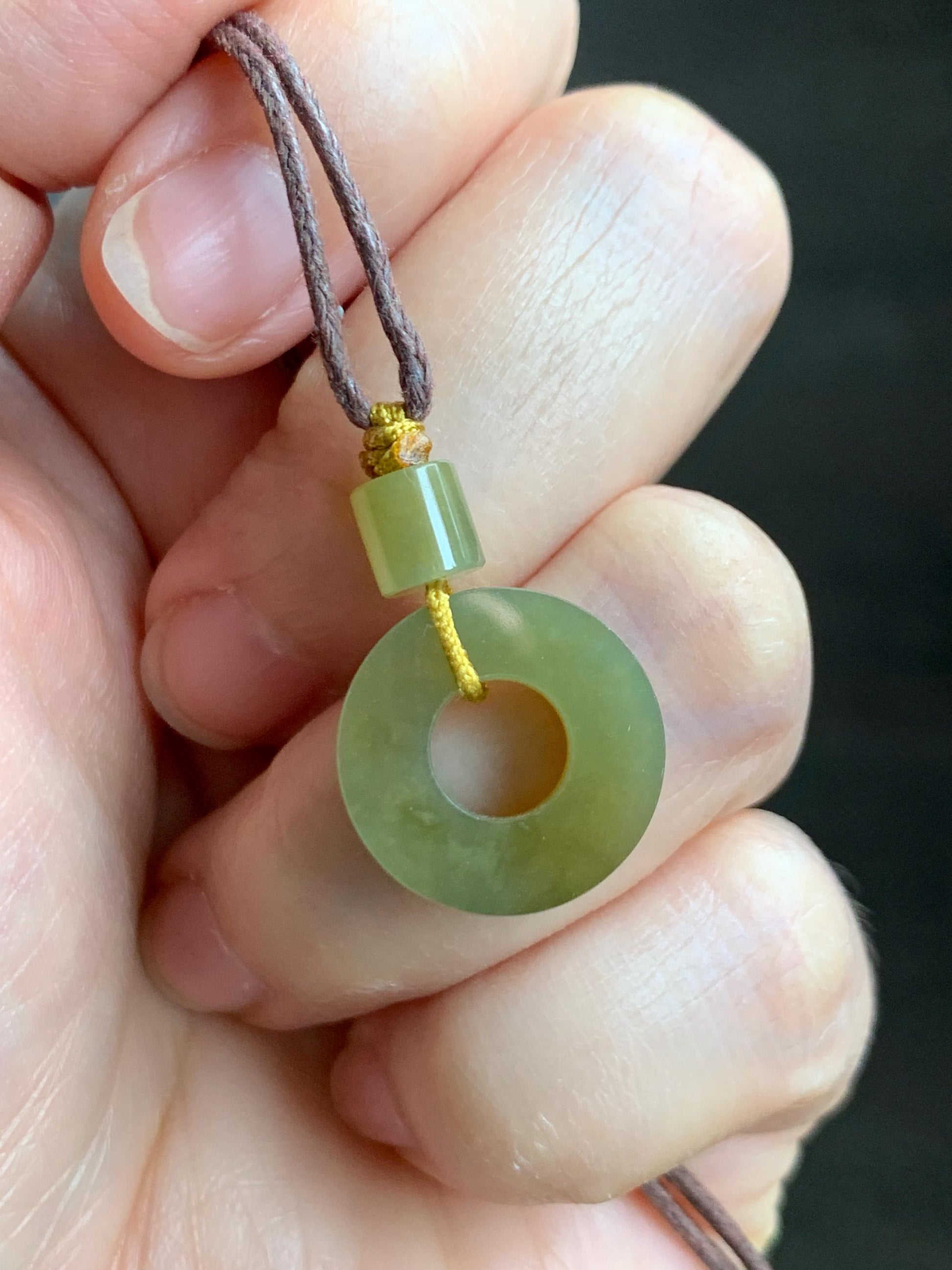 Certified Natural Grade A Guatemalan Icy Translucent Vibrant Yellow Jade Jadeite Ping An Kou Donut Pendant Rope Necklace 天然冰危满黄翡翠平安扣吊坠 8737