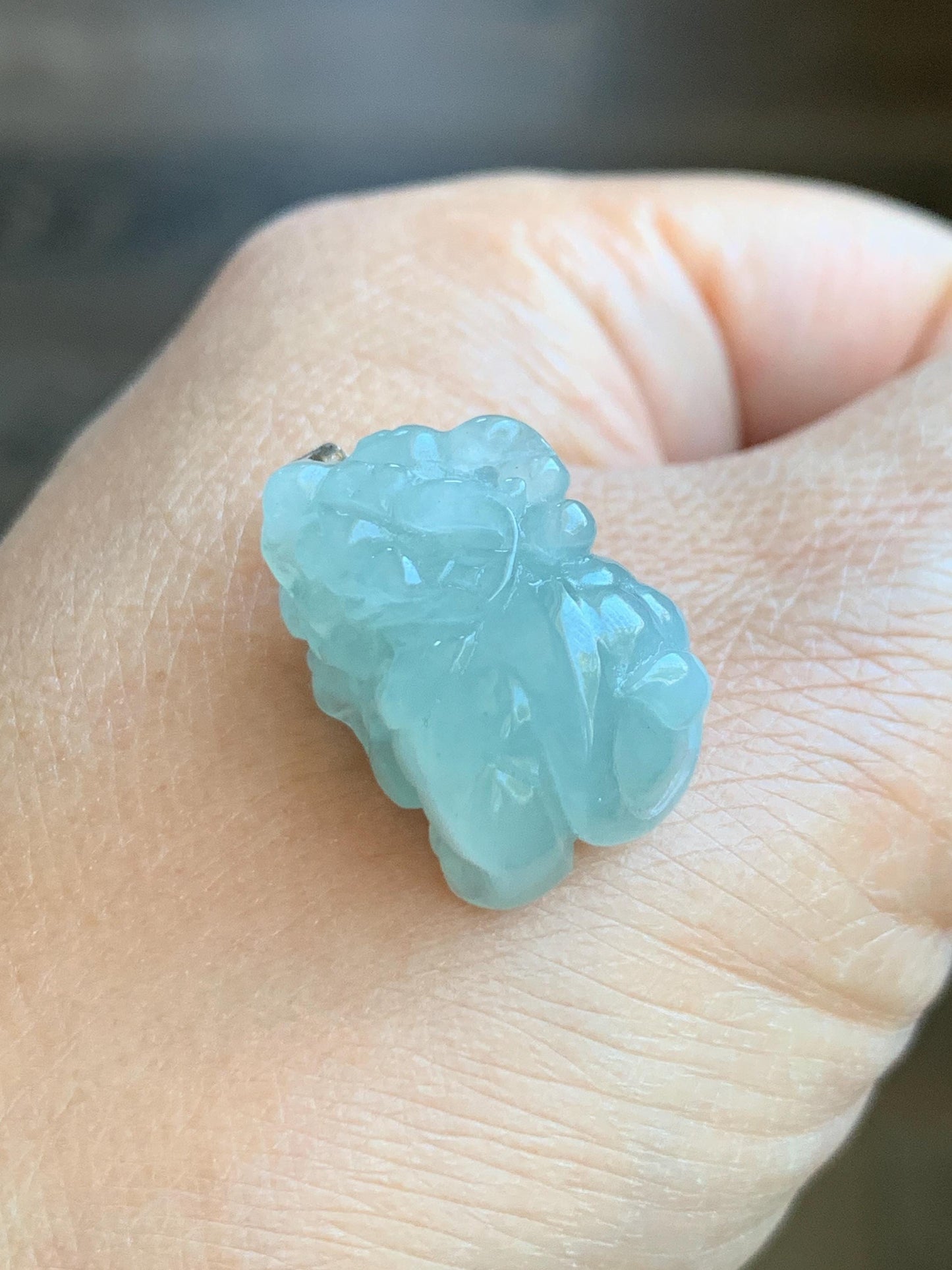 Natural Grade A Icy Translucent Gelatinous Pastel Blue Jade Jadeite Carved Pixiu Pendant 18K White Gold 8g 天然老种冰胶淡蓝翡翠貔貅吊坠 MTL248W