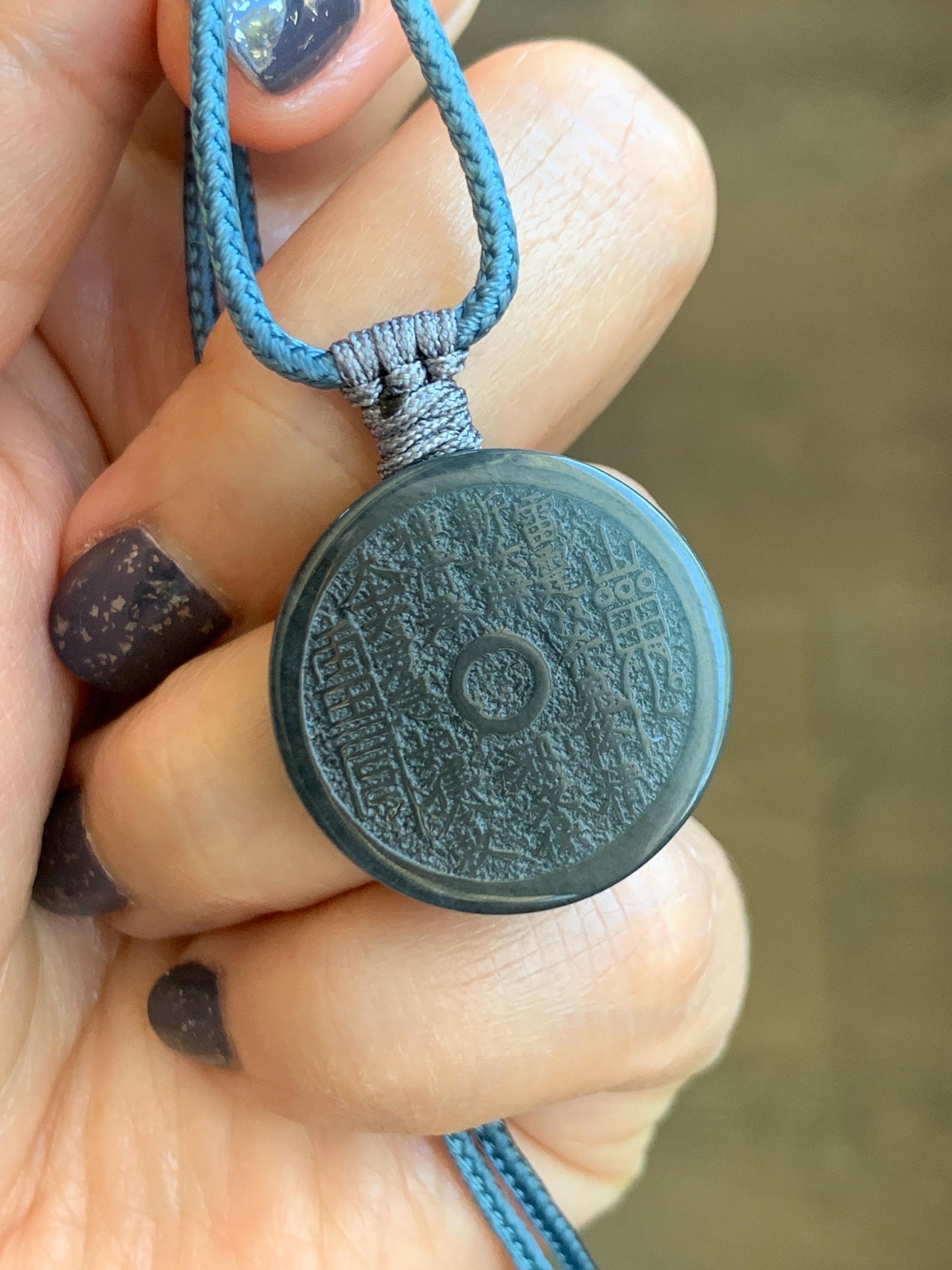 Natural Guatemalan Icy Translucent Wuji Jade Jadeite Mountain Ghost Eight Trigrams Coin Pendant Rope Necklace 天然冰危乌鸡翡翠精工山鬼币吊坠 PSG81B