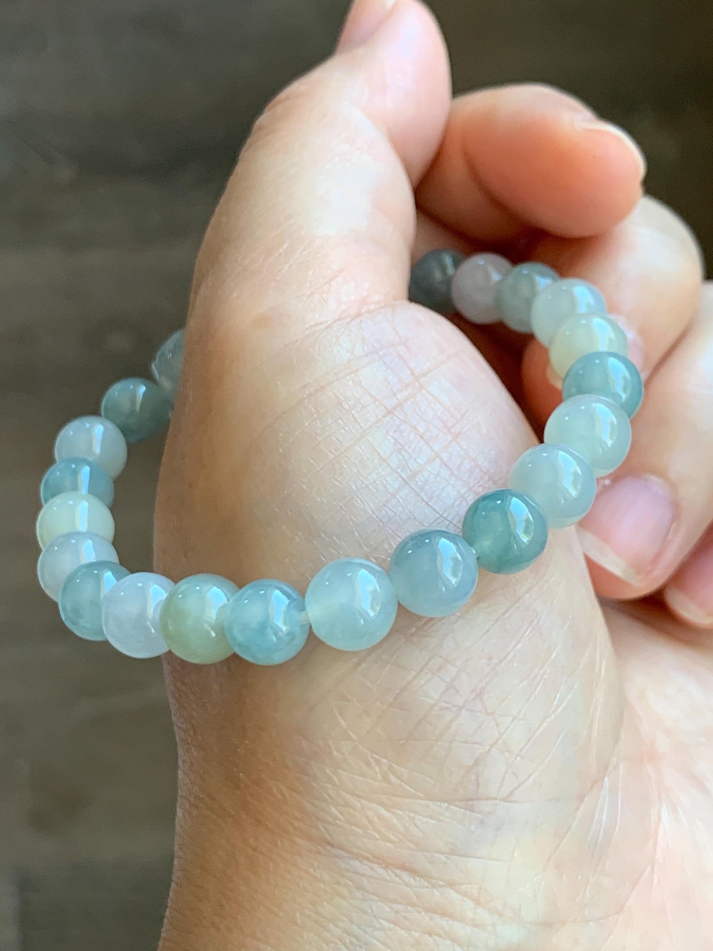 Natural Grade A Icy Translucent Pastel Blue Jade Jadeite Carved Nine-Tailed Fox Multicolored Beaded Bracelet 7” 25g 天然冰胶淡蓝翡翠九尾狐珠多宝手串 MDBH395