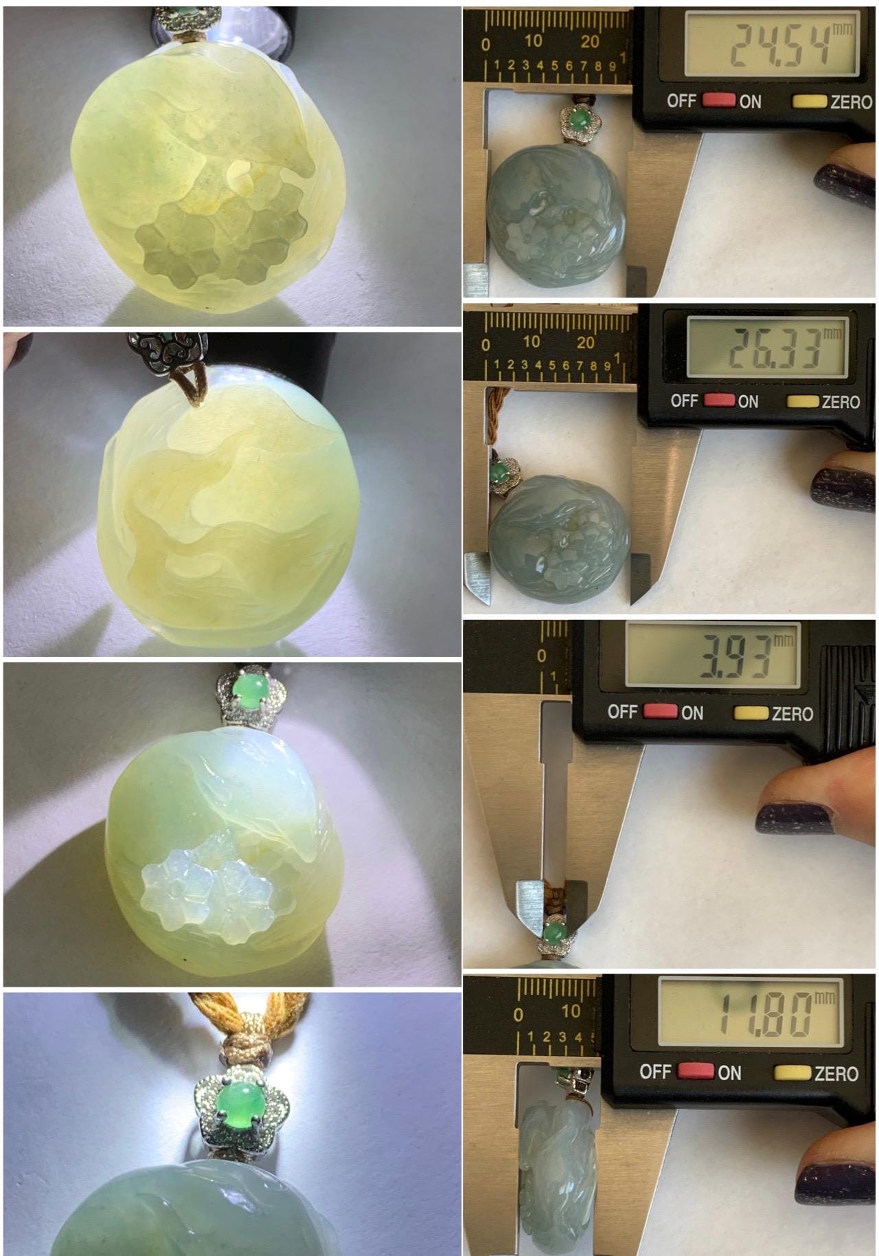 Natural Grade A Icy Translucent Gelatinous Dusty Teal Jade Jadeite Carved Nine-Tailed Fox Pendant Rope Necklace 26" 天然老种冰胶晴蓝翡翠九尾狐梅花吊坠 JWWB