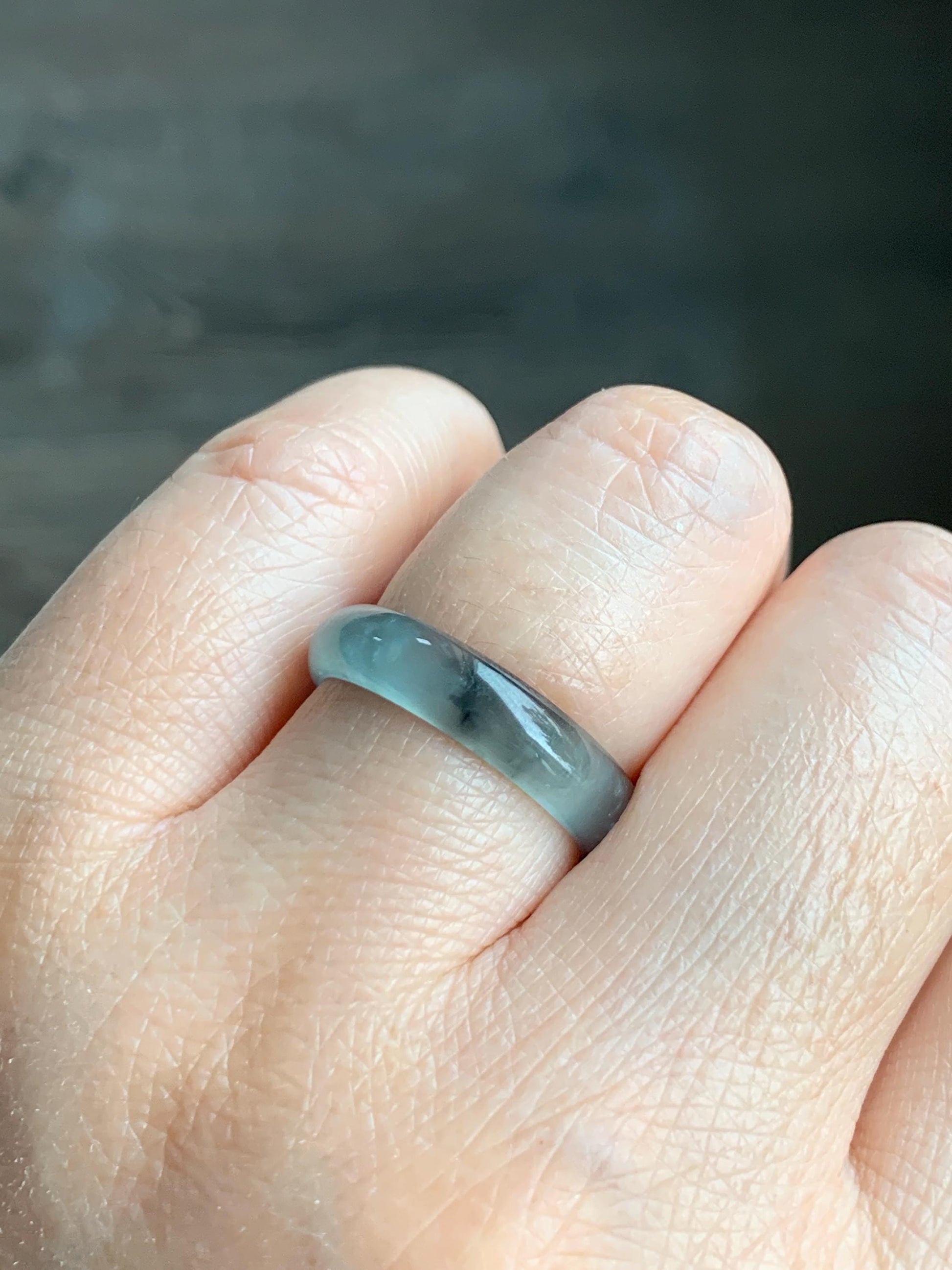 Natural Grade A Guatemalan Icy Highly Translucent Light Blue Wuji Jade Jadeite Band Ring Size 7.75 US 天然冰胶危淡蓝乌鸡翡翠戒圈 WWJ55D