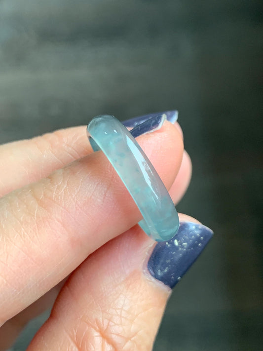 Natural Grade A Guatemalan Icy Highly Translucent Light Blue Wuji Jade Jadeite Band Ring Size 7.75 US 天然冰胶危淡蓝乌鸡翡翠戒圈 WWJ55D