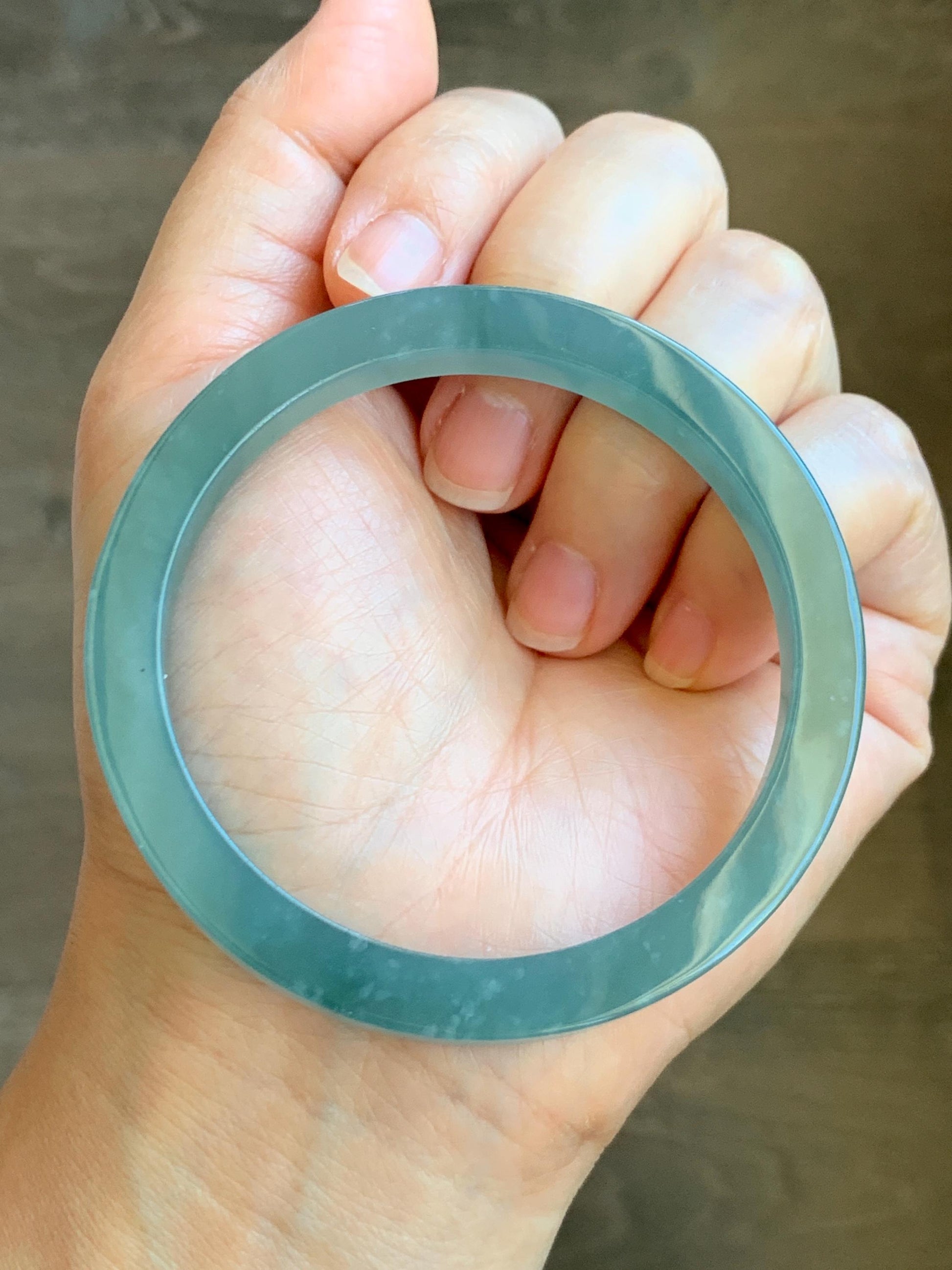 Certified Natural Guatemalan Icy Translucent Gelatinous Teal Blue Jade Jadeite Square Edged Bangle Bracelet 57.3mm 7” 28g 天然冰胶危蓝翡翠方镯手镯 8794