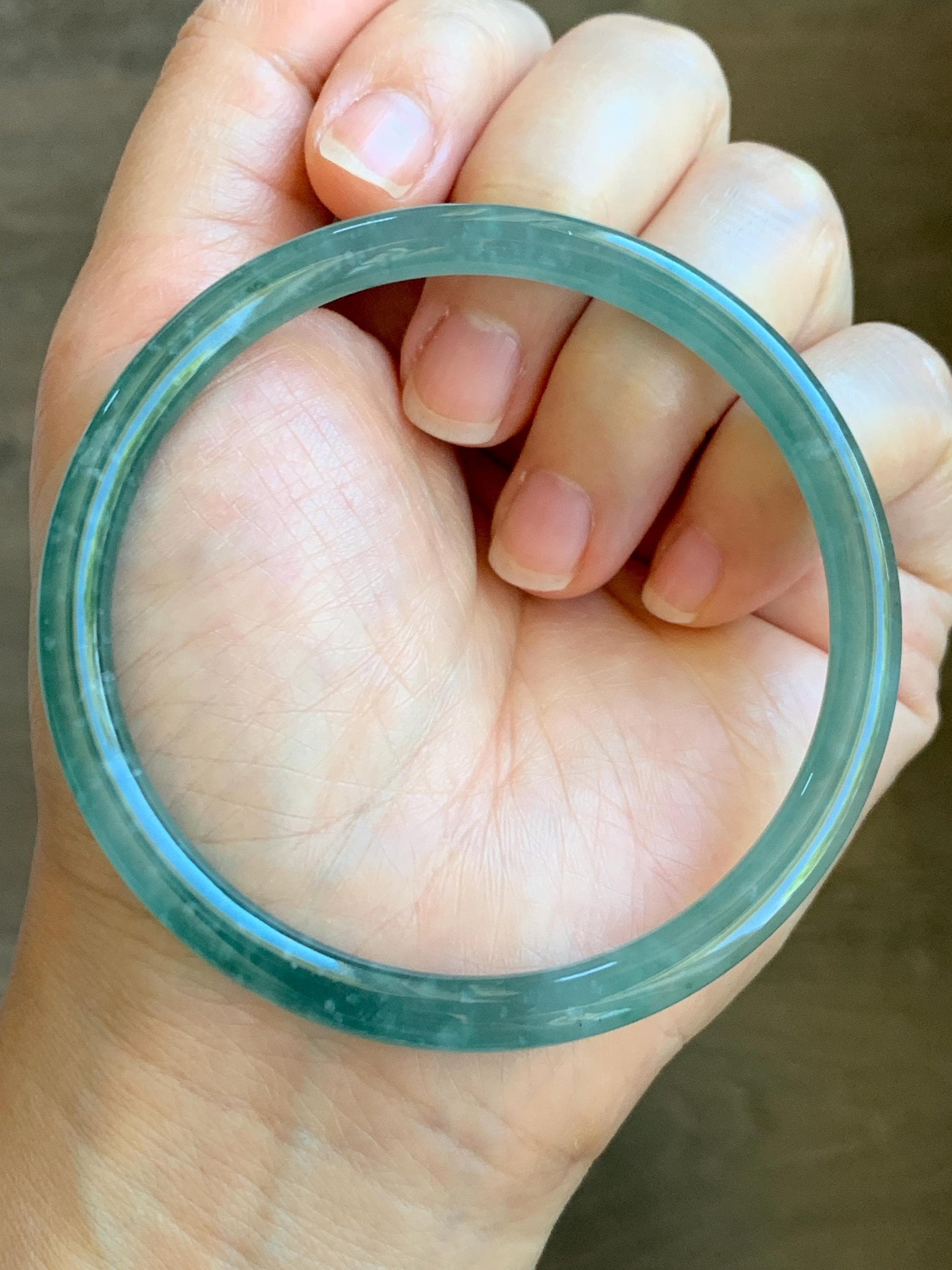 Certified Natural Grade A Guatemalan Icy Highly Translucent Light Green Jade Jadeite Slim Bangle 61.7mm 7.6” 20.42g 天然冰胶危晴绿翡翠细圆条手镯 8789