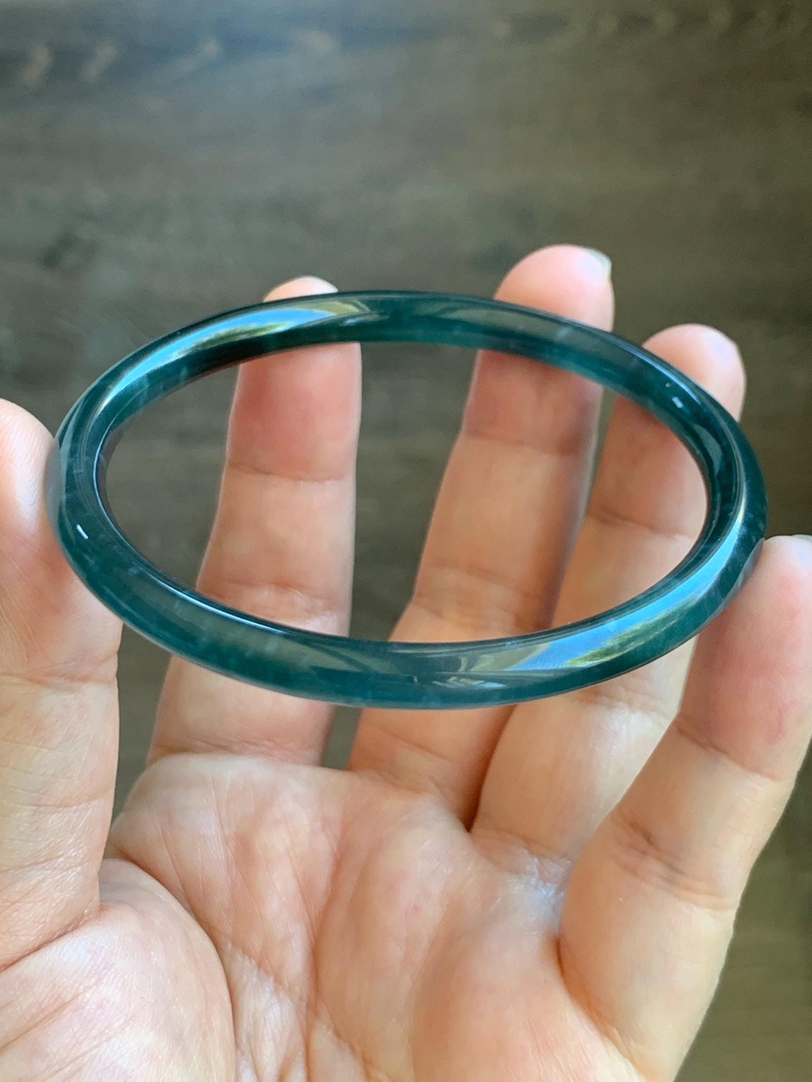 Certified Natural Grade A Guatemalan Icy Highly Translucent Dark Aegean Blue Jade Jadeite Slim Bangle 59.8mm 7.4” 18.99g 天然冰胶危深蓝翡翠细圆条手镯 8810
