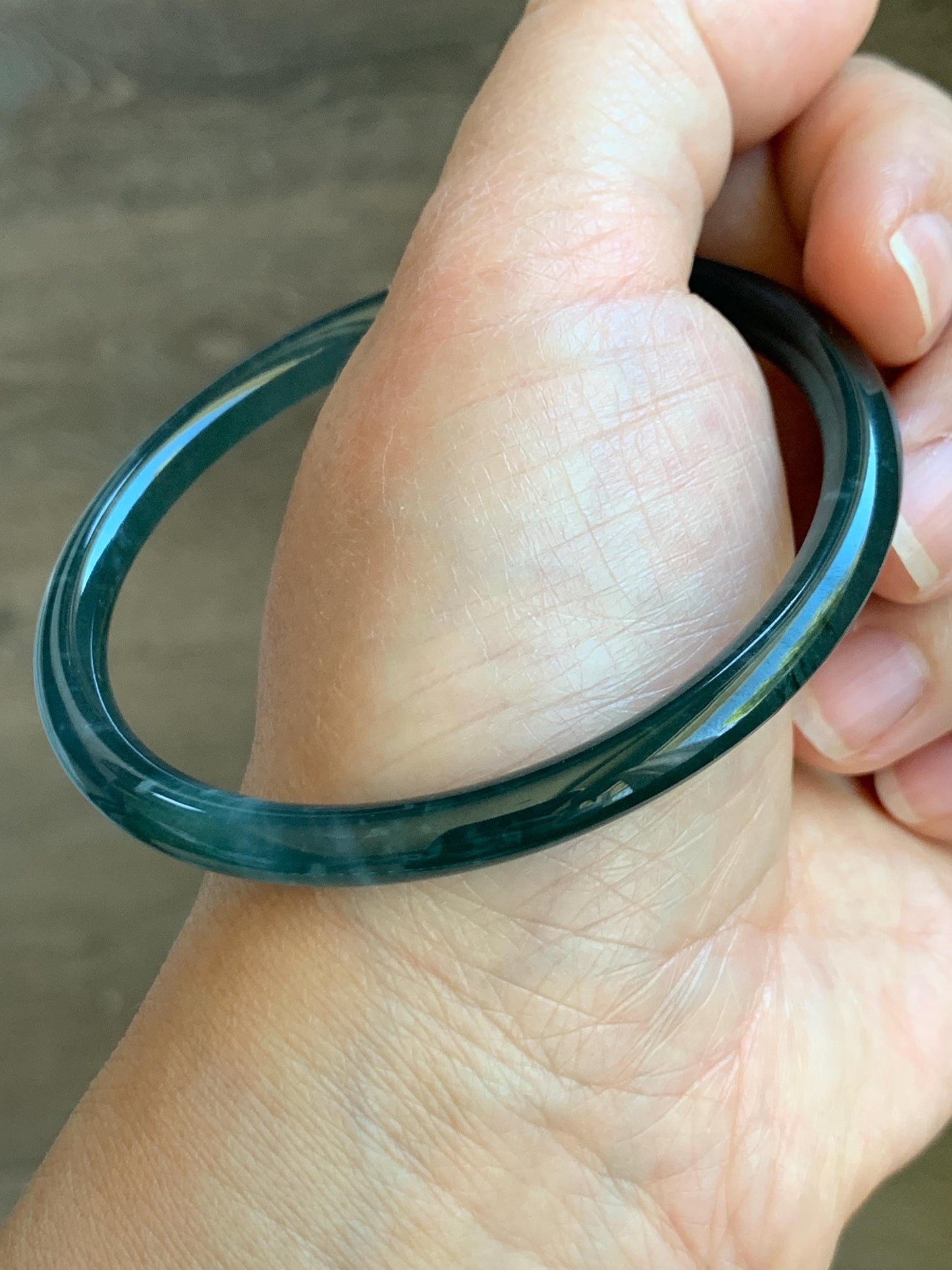 Certified Natural Grade A Guatemalan Icy Highly Translucent Dark Aegean Blue Jade Jadeite Slim Bangle 59.8mm 7.4” 18.99g 天然冰胶危深蓝翡翠细圆条手镯 8810