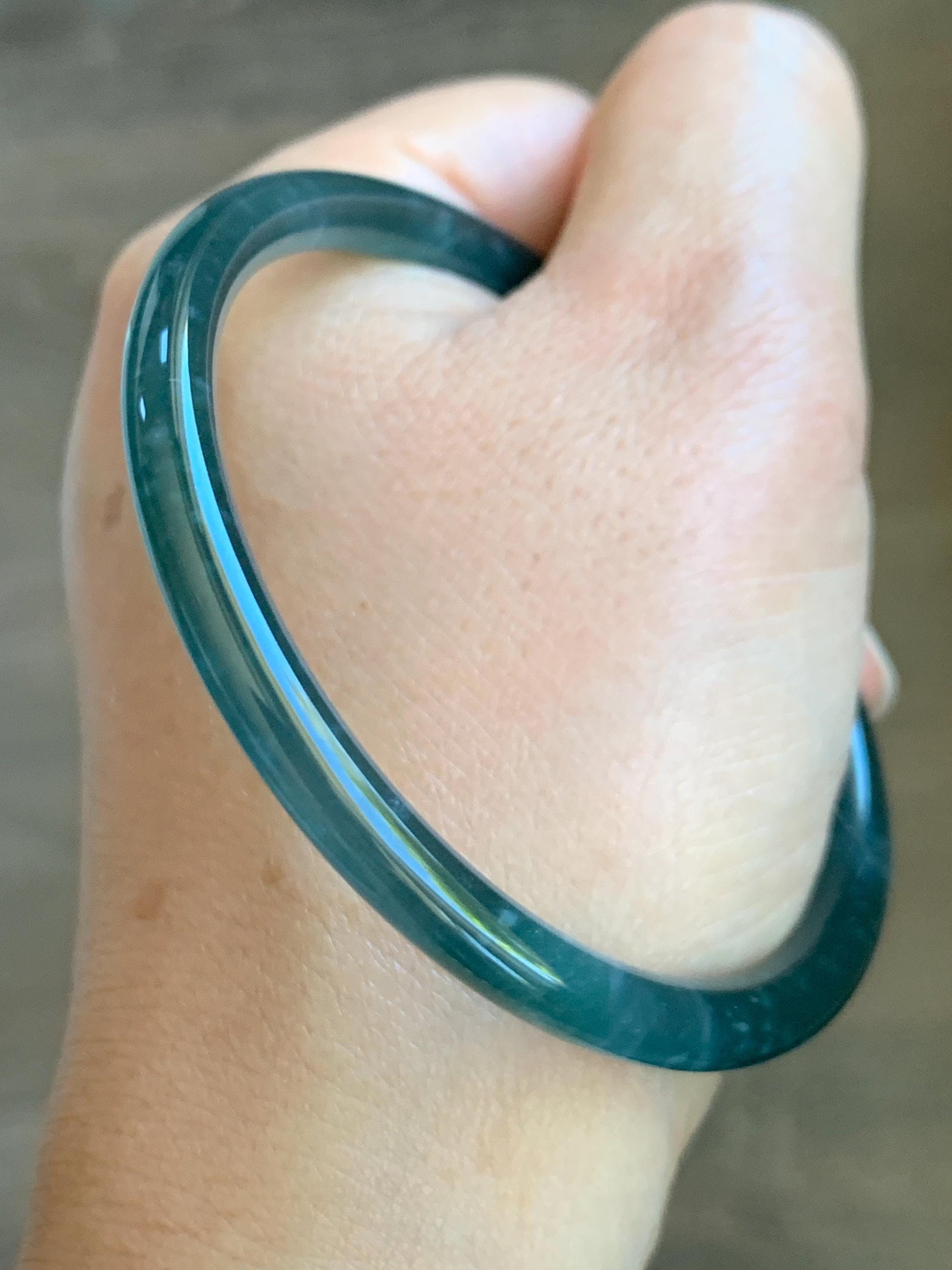 Certified Natural Grade A Guatemalan Icy Highly Translucent Dark Aegean Blue Jade Jadeite Slim Bangle 59.8mm 7.4” 18.99g 天然冰胶危深蓝翡翠细圆条手镯 8810