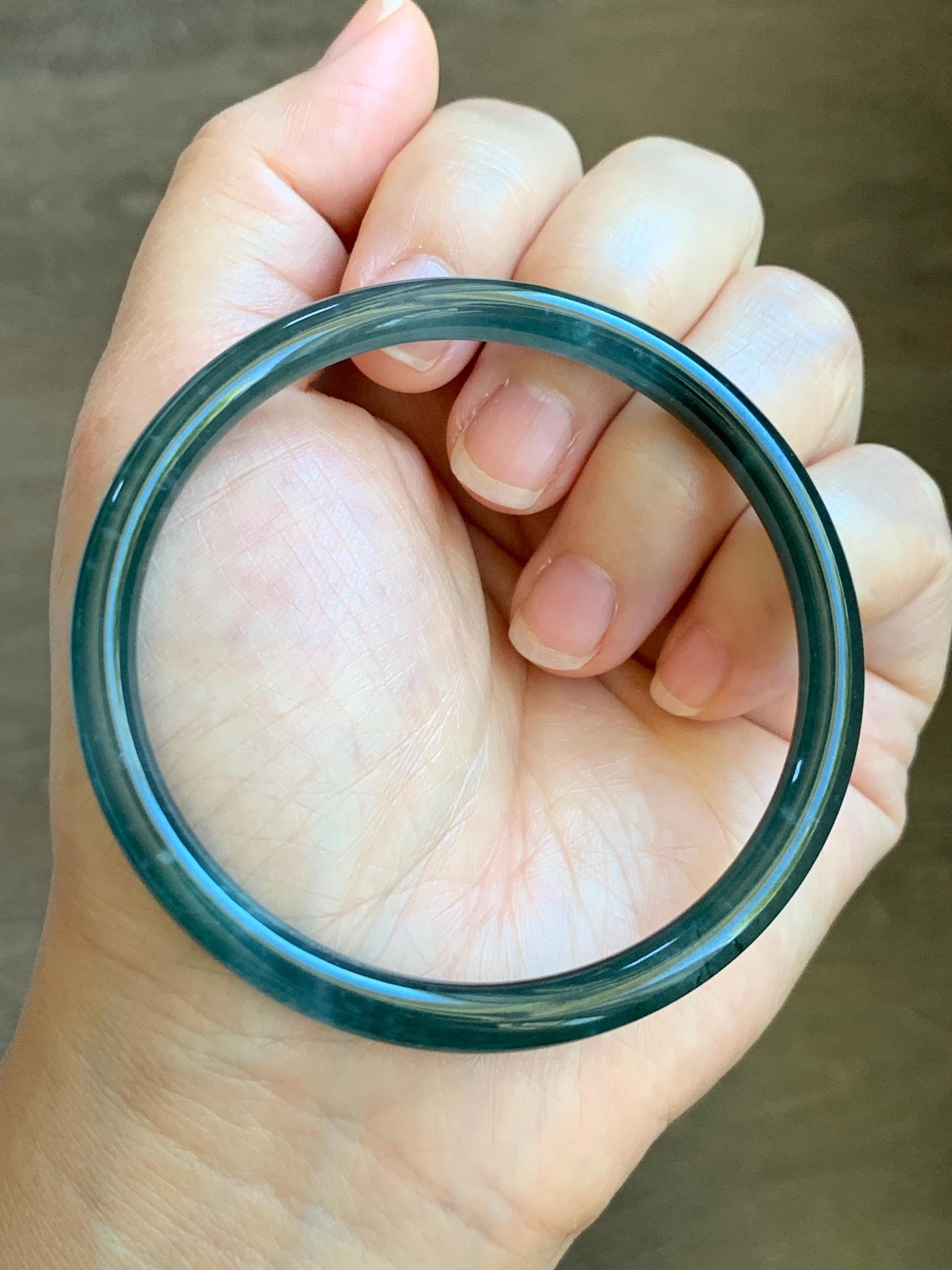 Certified Natural Grade A Guatemalan Icy Highly Translucent Dark Aegean Blue Jade Jadeite Slim Bangle 59.8mm 7.4” 18.99g 天然冰胶危深蓝翡翠细圆条手镯 8810