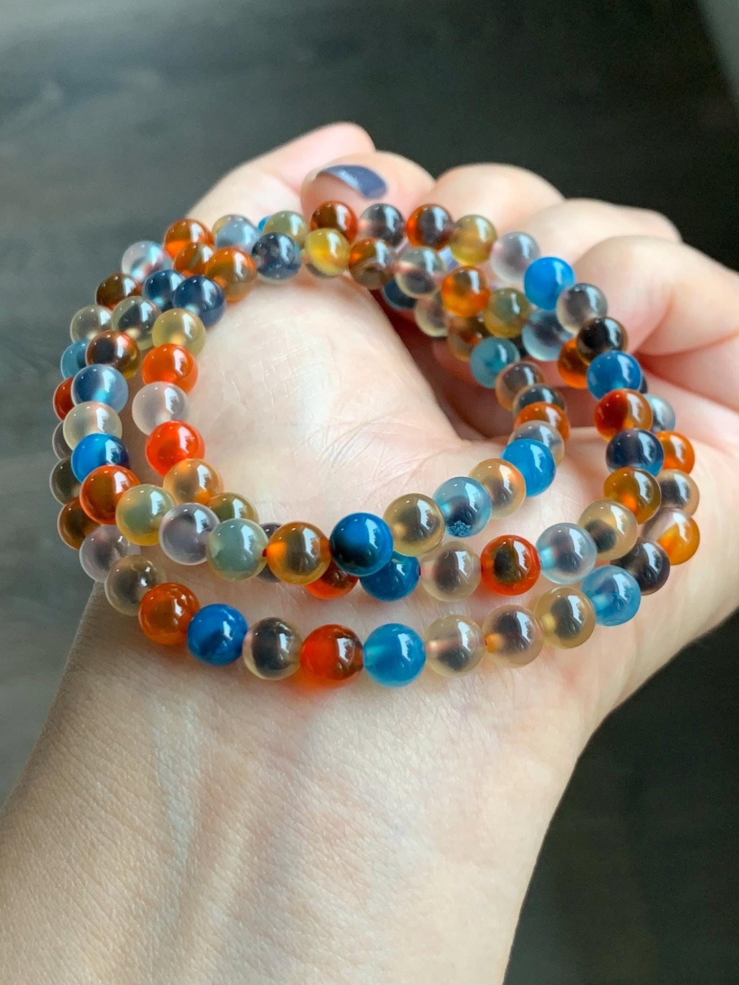 Certified Natural Multicolored Sugar Heart Candy Agate Beads Layered Beaded Bracelet 6mm 21” 28.87g 天然多宝糖心玛瑙圆珠手串 4110