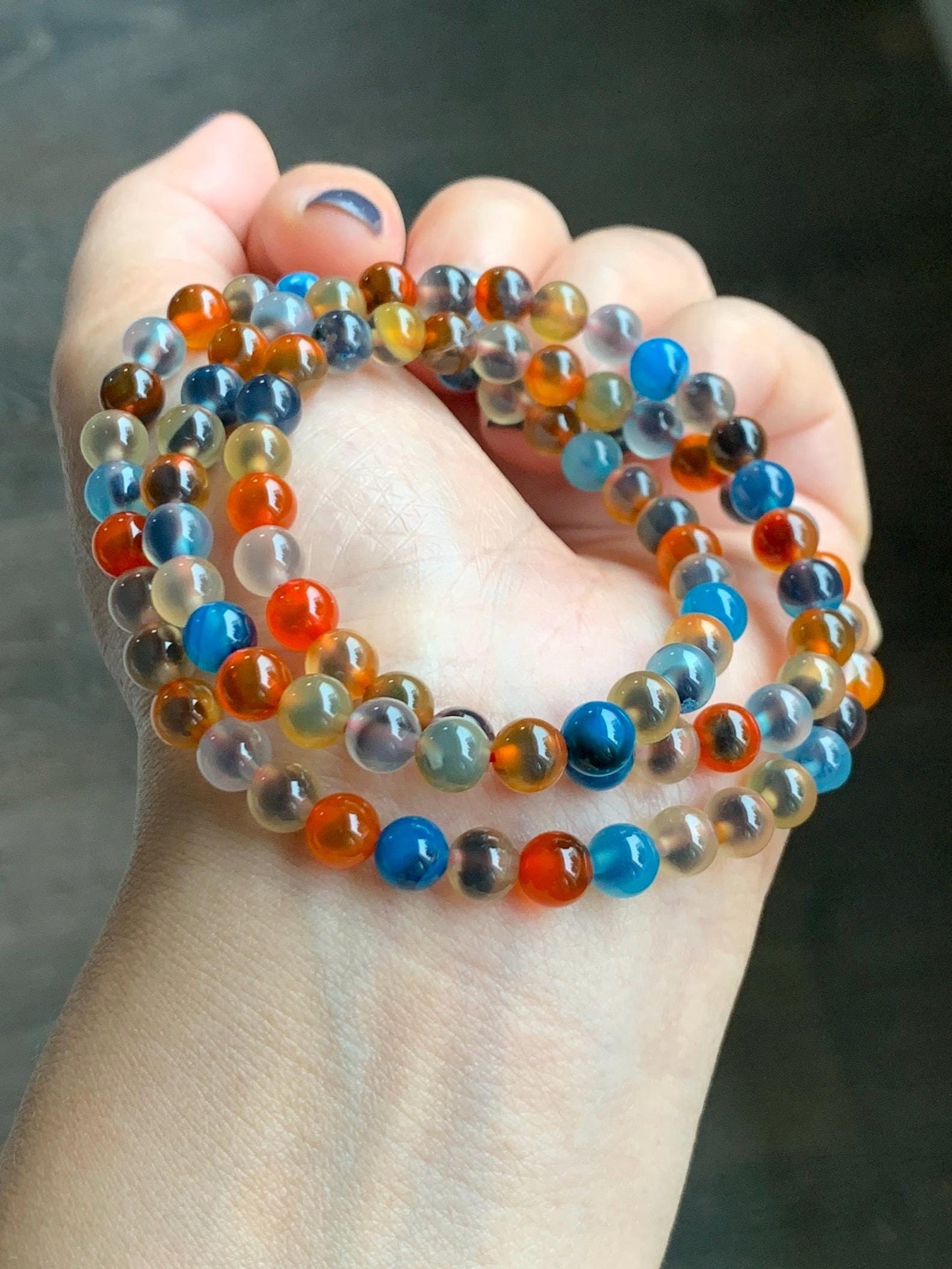 Certified Natural Multicolored Sugar Heart Candy Agate Beads Layered Beaded Bracelet 6mm 21” 28.87g 天然多宝糖心玛瑙圆珠手串 4110