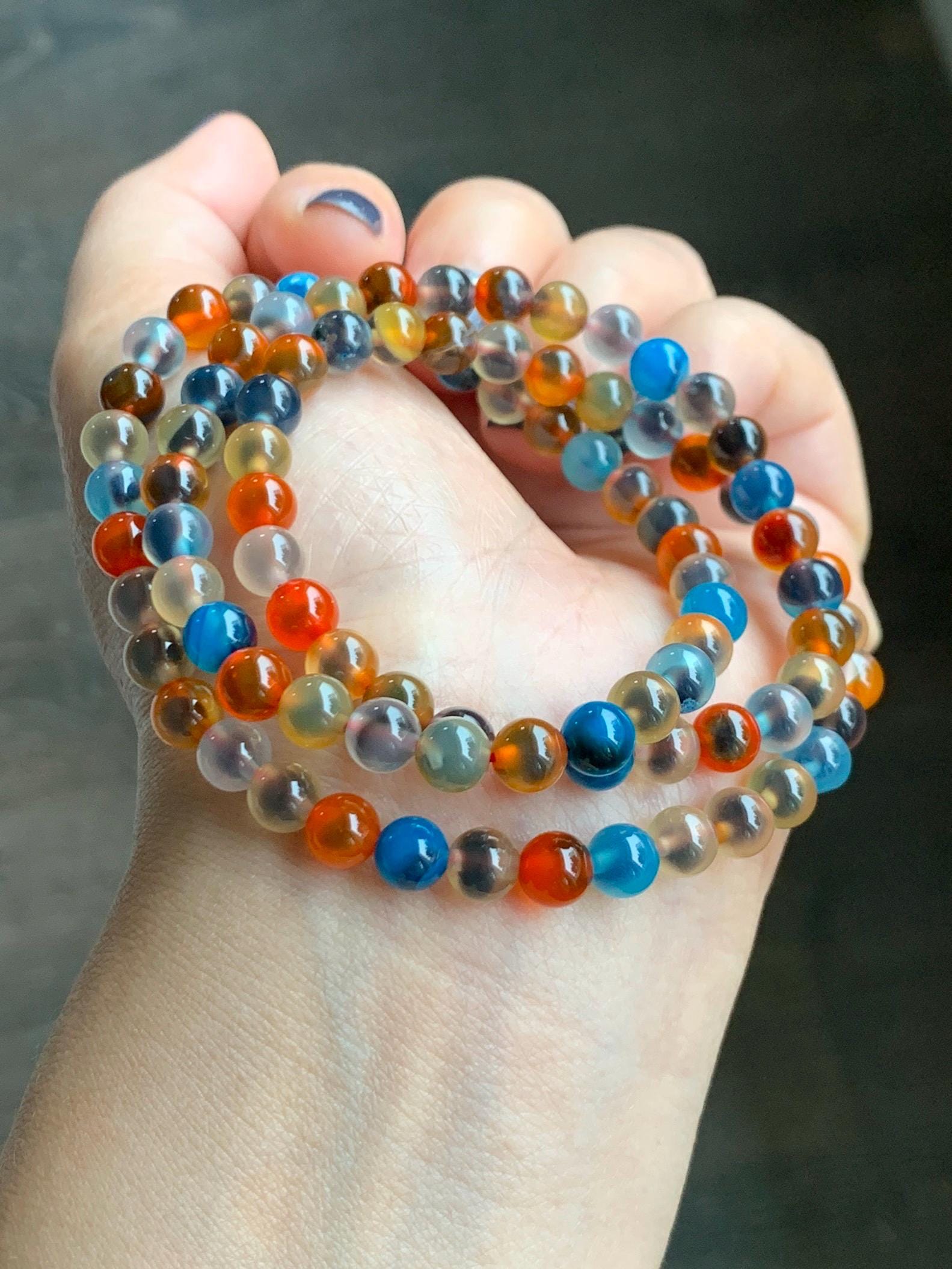 Certified Natural Multicolored Sugar Heart Candy Agate Beads Layered Beaded Bracelet 6mm 21” 28.87g 天然多宝糖心玛瑙圆珠手串 4110