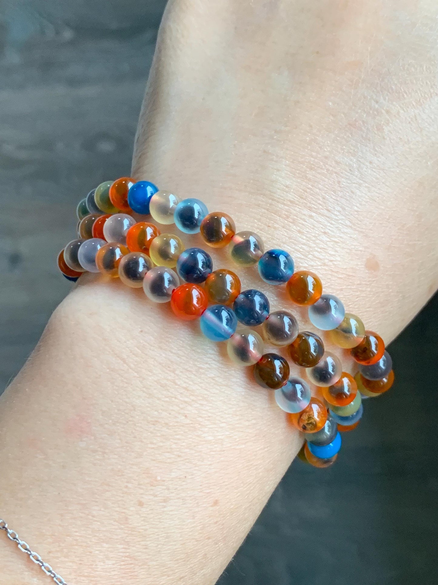 Certified Natural Multicolored Sugar Heart Candy Agate Beads Layered Beaded Bracelet 6mm 21” 28.87g 天然多宝糖心玛瑙圆珠手串 4110