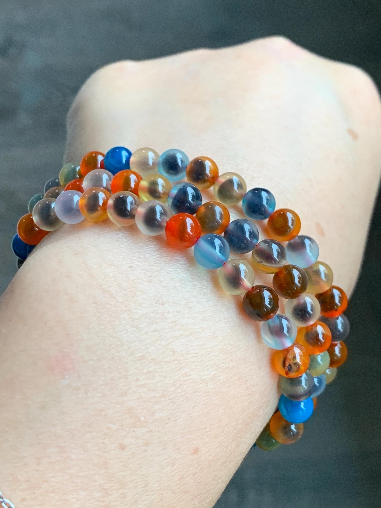 Certified Natural Multicolored Sugar Heart Candy Agate Beads Layered Beaded Bracelet 6mm 21” 28.87g 天然多宝糖心玛瑙圆珠手串 4110