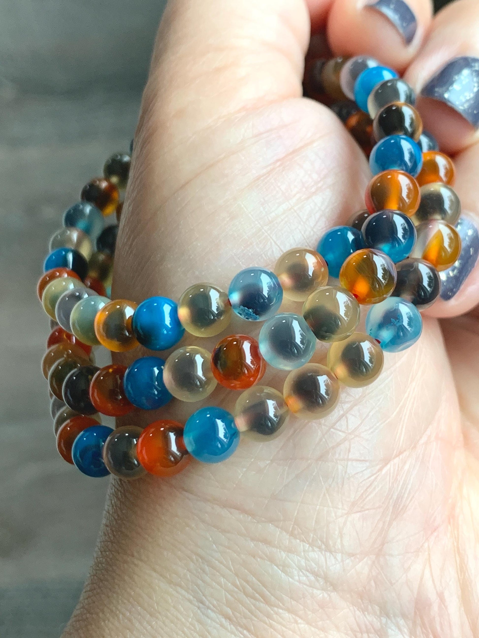 Certified Natural Multicolored Sugar Heart Candy Agate Beads Layered Beaded Bracelet 6mm 21” 28.87g 天然多宝糖心玛瑙圆珠手串 4110