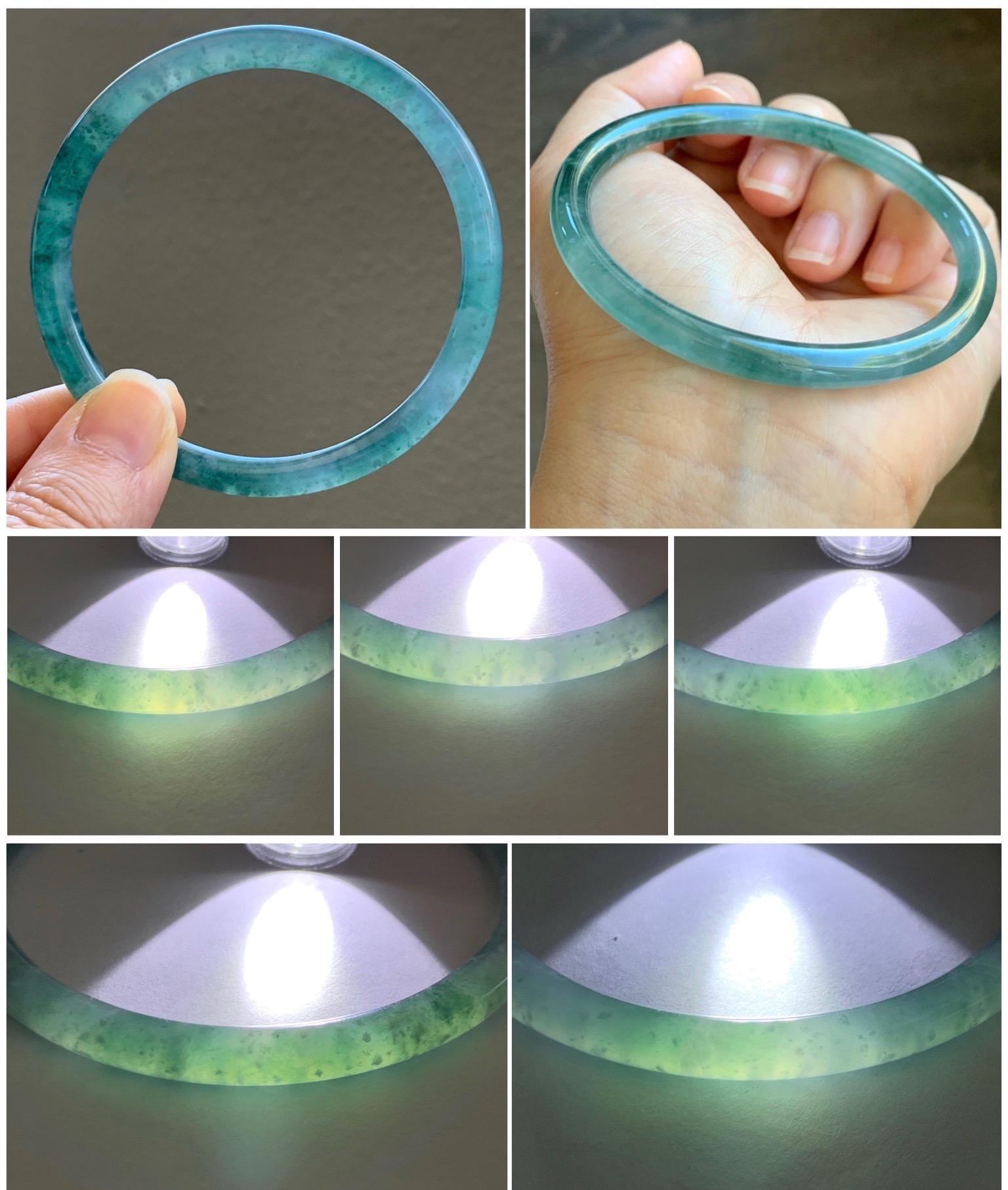 Certified Natural Grade A Guatemalan Icy Highly Translucent Light Green Jade Jadeite Slim Bangle 61.9mm 7.65” 22g 天然冰胶危晴绿翡翠细圆条手镯 8809