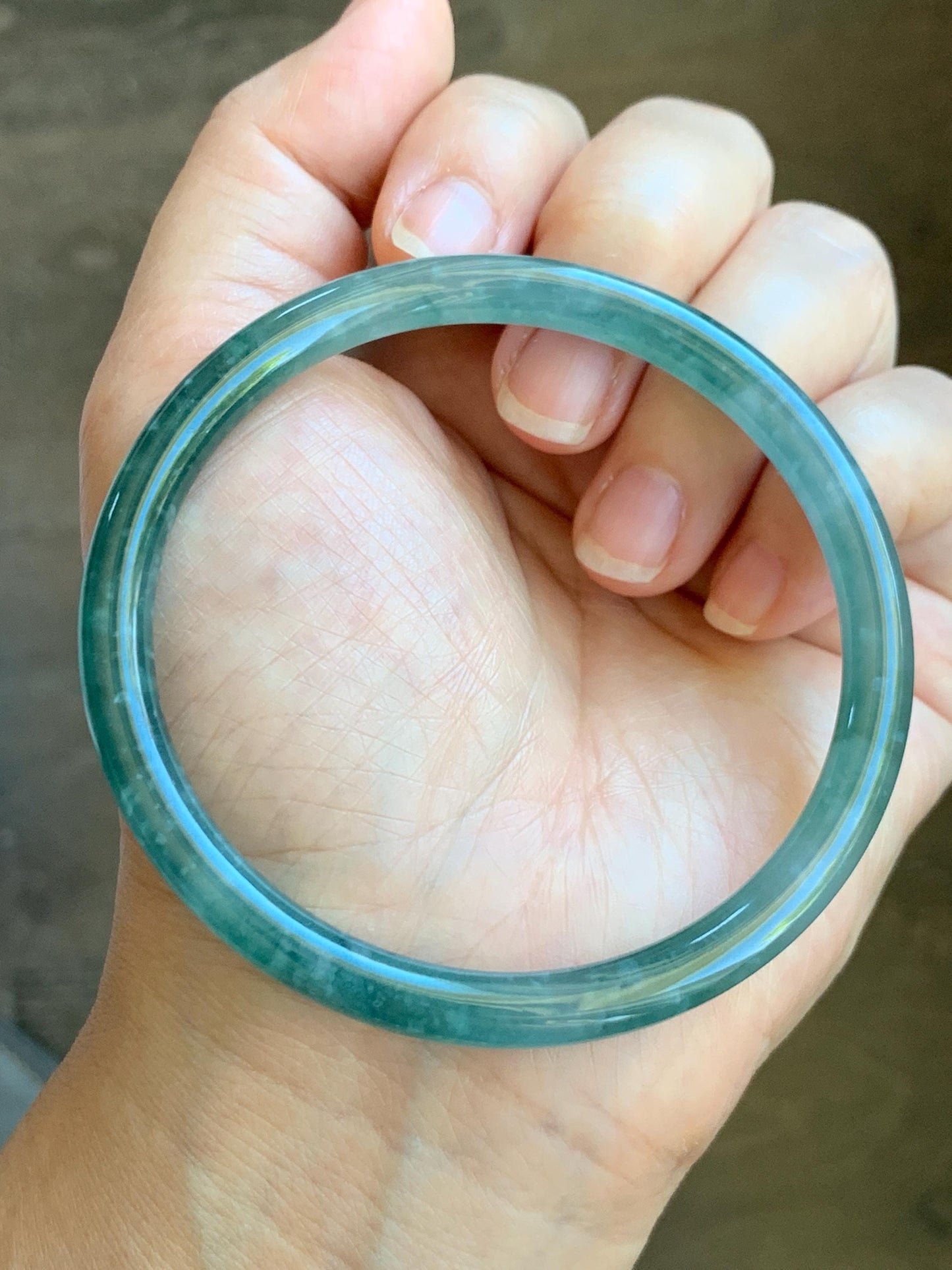 Certified Natural Grade A Guatemalan Icy Highly Translucent Light Green Jade Jadeite Slim Bangle 61.9mm 7.65” 22g 天然冰胶危晴绿翡翠细圆条手镯 8809