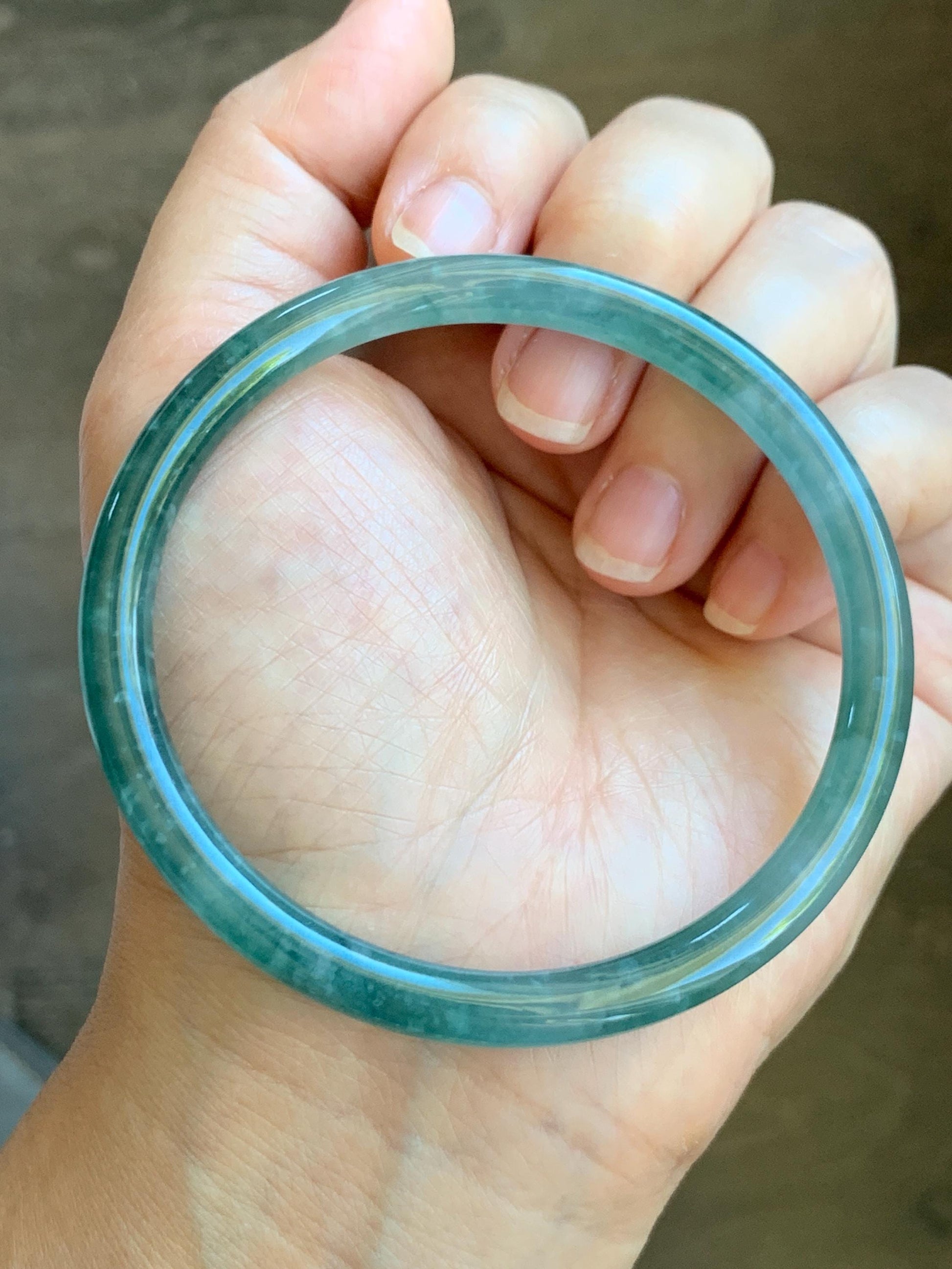 Certified Natural Grade A Guatemalan Icy Highly Translucent Light Green Jade Jadeite Slim Bangle 61.9mm 7.65” 22g 天然冰胶危晴绿翡翠细圆条手镯 8809