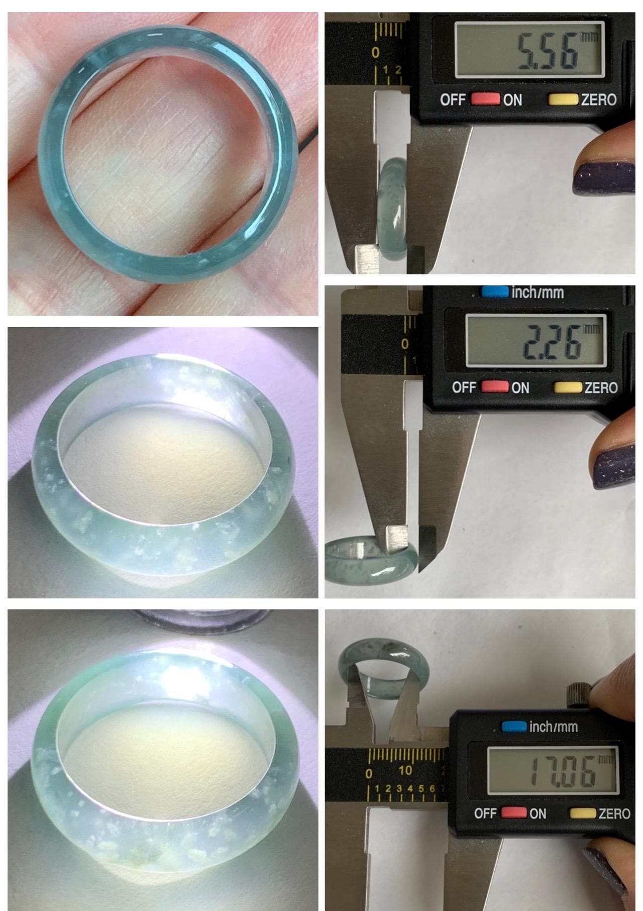 Natural Grade A Guatemalan Icy Highly Translucent Light Blue Wuji Jade Jadeite Band Ring Size 6.5 US 天然冰胶危淡蓝乌鸡翡翠戒圈 WWJ55C