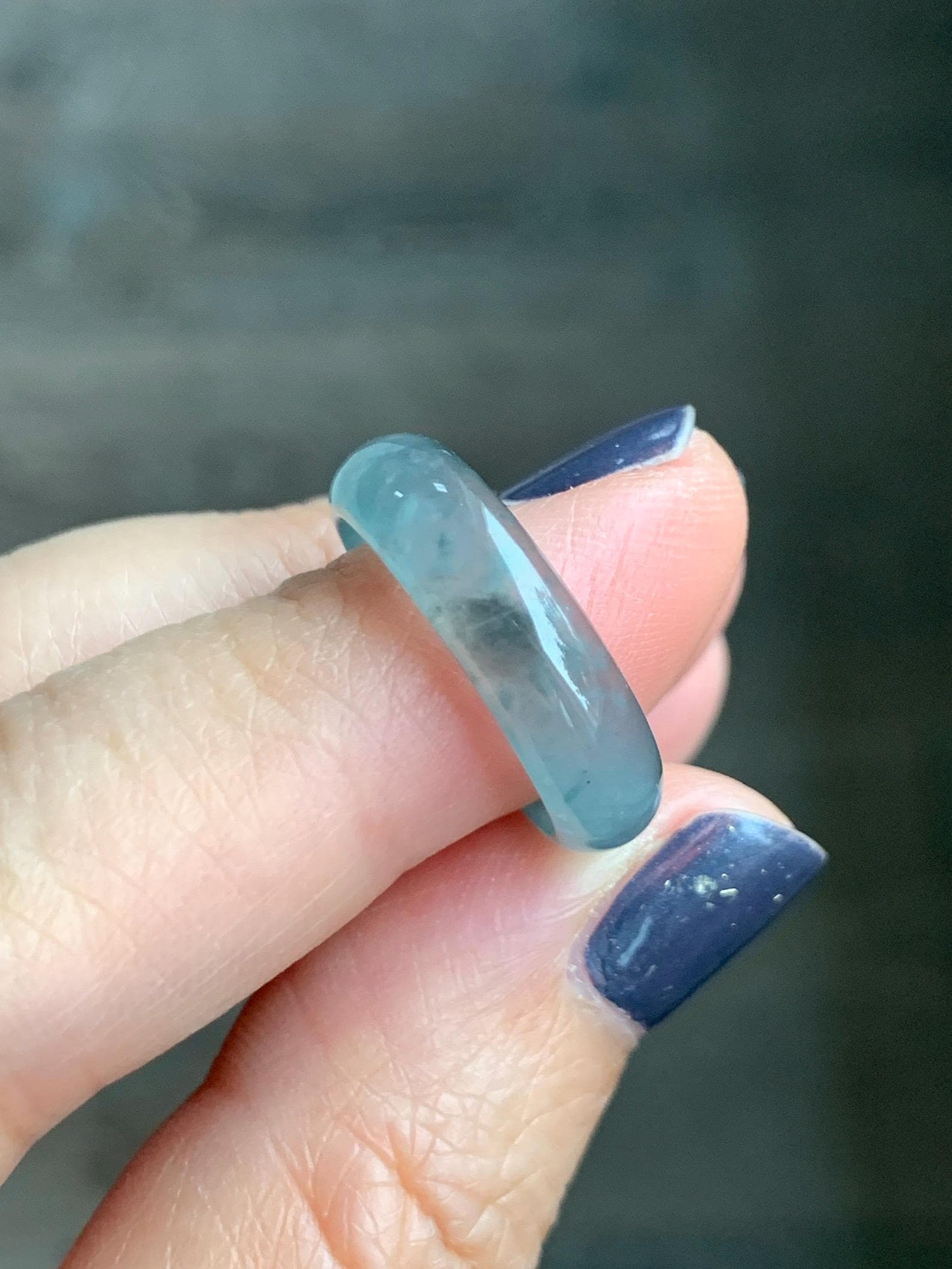 Natural Grade A Guatemalan Icy Highly Translucent Light Blue Wuji Jade Jadeite Band Ring Size 6.5 US 天然冰胶危淡蓝乌鸡翡翠戒圈 WWJ55C