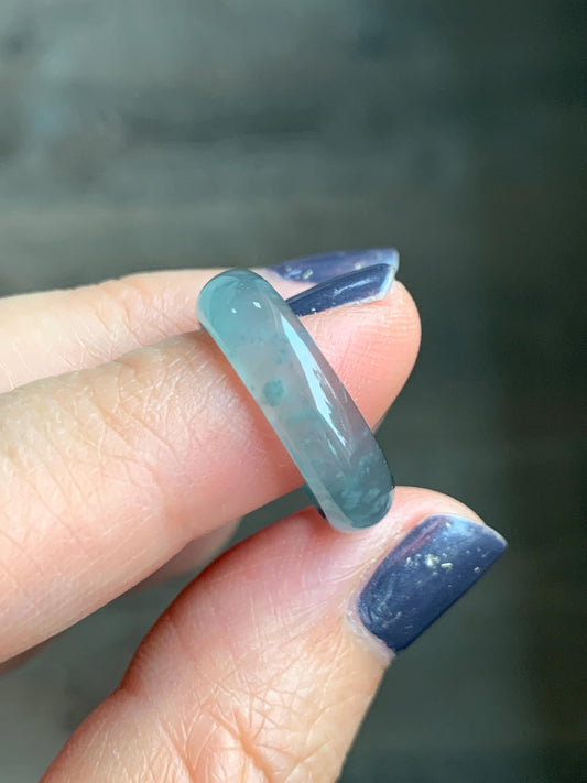Natural Grade A Guatemalan Icy Highly Translucent Light Blue Wuji Jade Jadeite Band Ring Size 6.5 US 天然冰胶危淡蓝乌鸡翡翠戒圈 WWJ55C