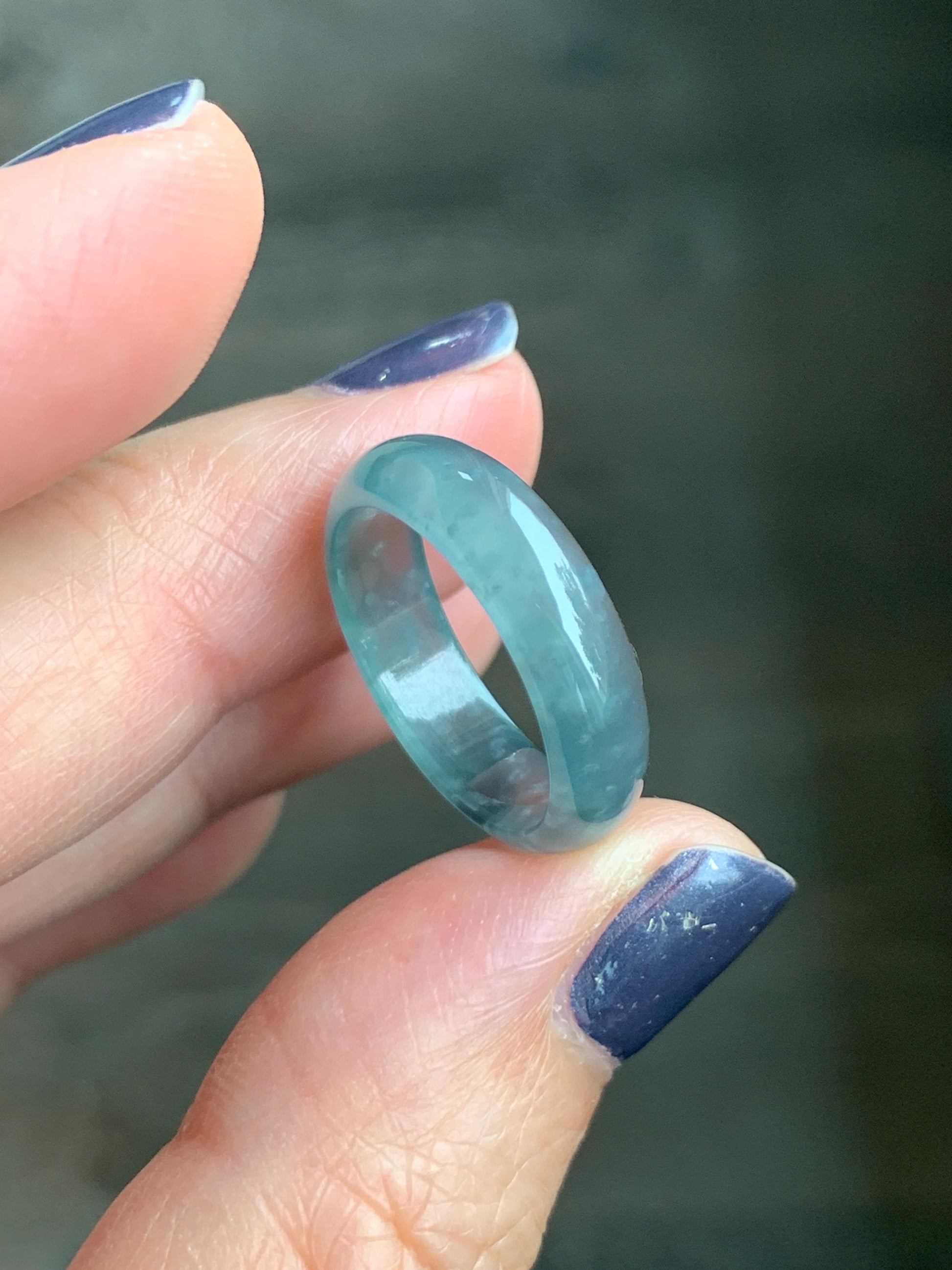 Natural Grade A Guatemalan Icy Highly Translucent Light Blue Wuji Jade Jadeite Band Ring Size 6.5 US 天然冰胶危淡蓝乌鸡翡翠戒圈 WWJ55C